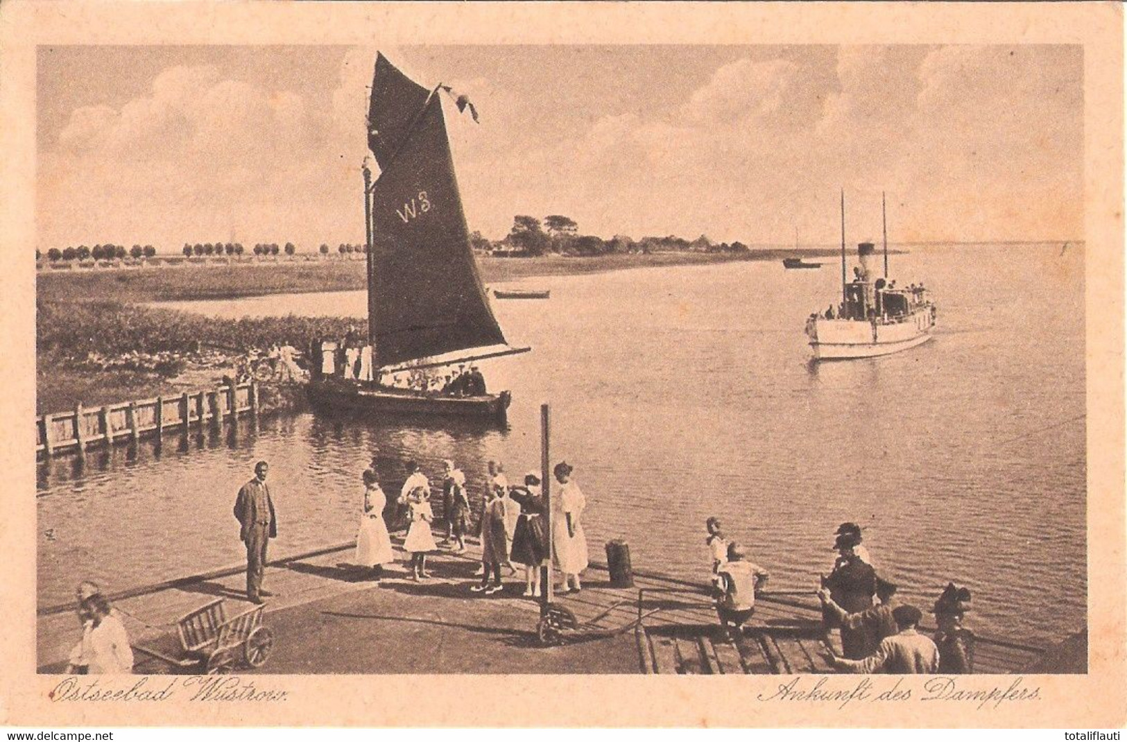 Ostseebad WUSTROW Fischland Darss Ankunft Dampfer Belebt Kinder M Ziehwagen 1924 - Fischland/Darss