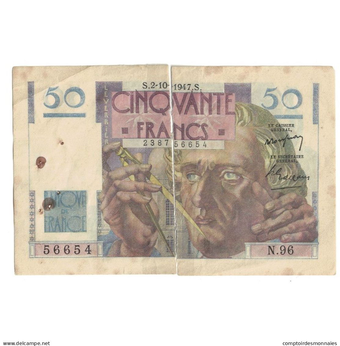 France, 50 Francs, Le Verrier, 1947, N.96, TB, Fayette:20.9, KM:127b - 50 F 1946-1951 ''Le Verrier''