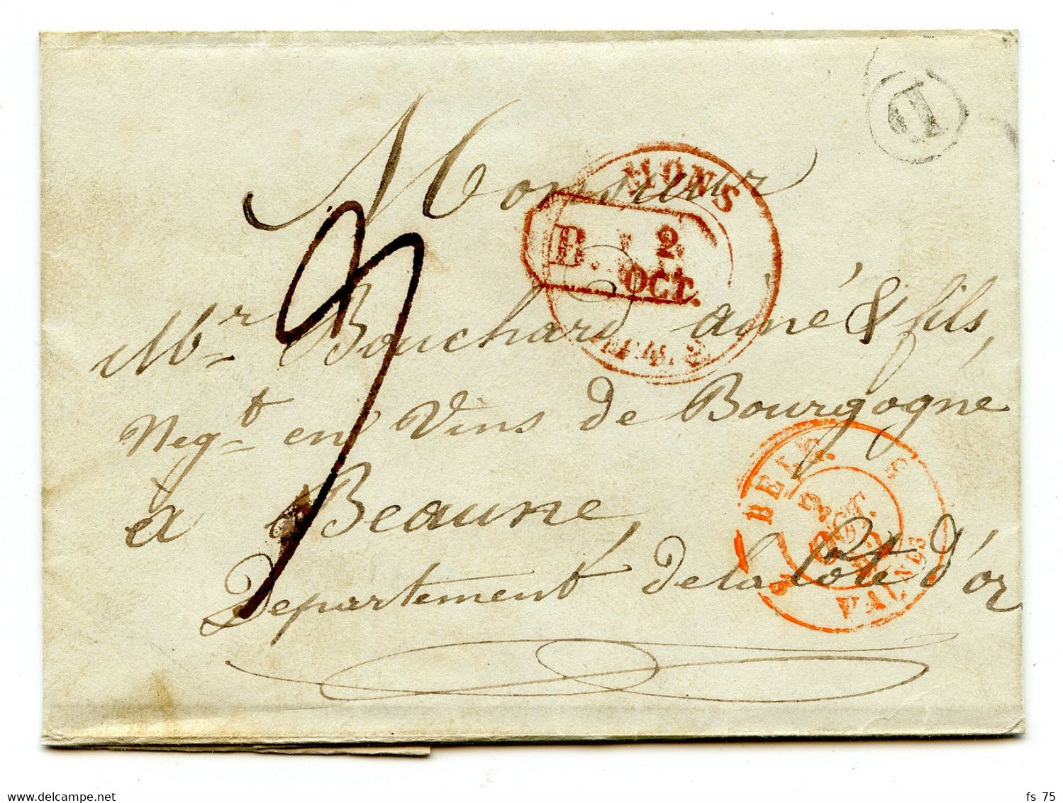 BELGIQUE - CAD MONS + BOITE D SUR LETTRE AVEC TEXTE DE PATURAGES  POUR LA FRANCE, 1842 - 1830-1849 (Onafhankelijk België)
