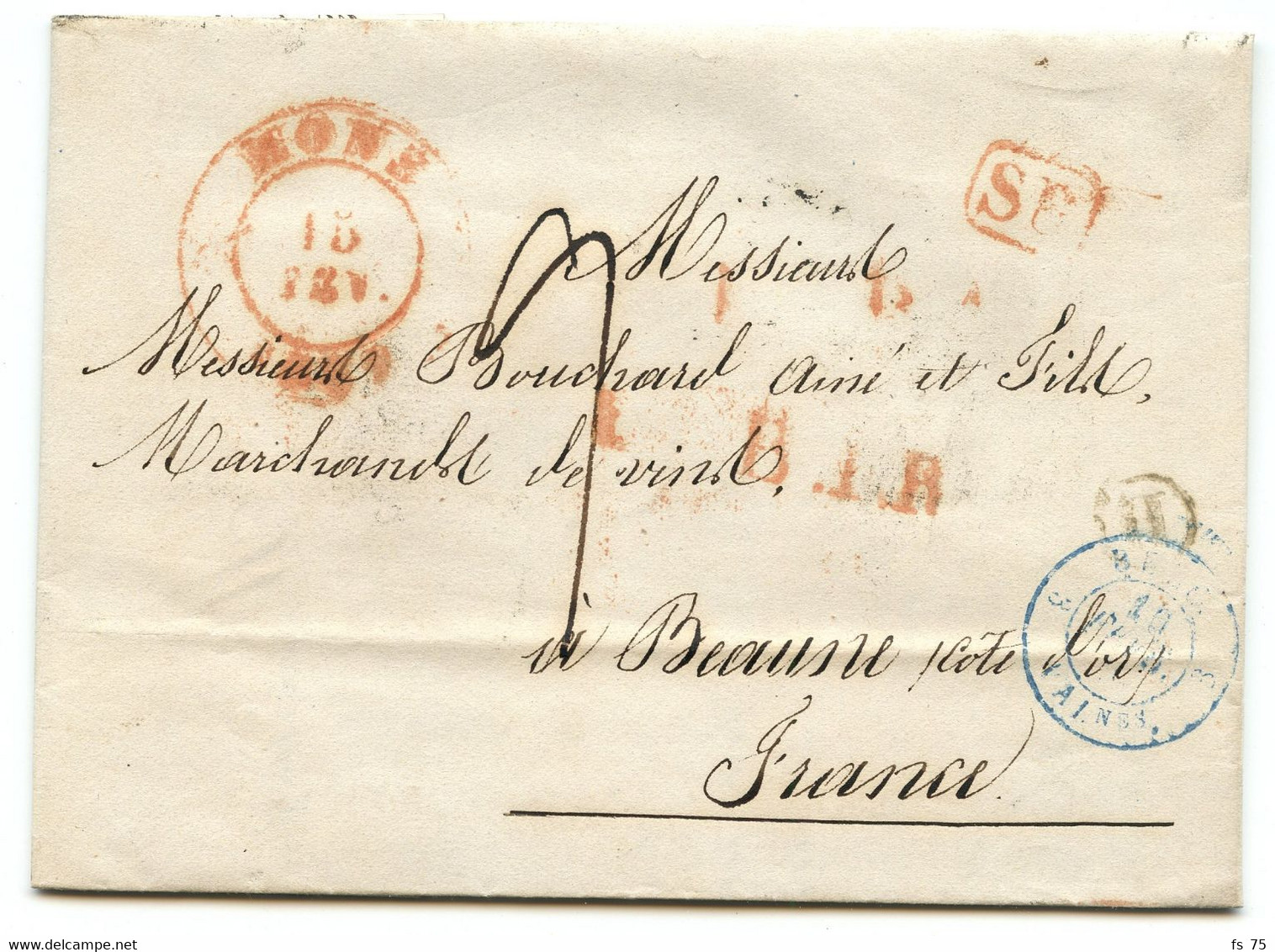 BELGIQUE - CAD MONS + BOITE H + SR SUR LETTRE AVEC TEXTE DE PATURAGES POUR LA FRANCE, 1839 - 1830-1849 (Unabhängiges Belgien)