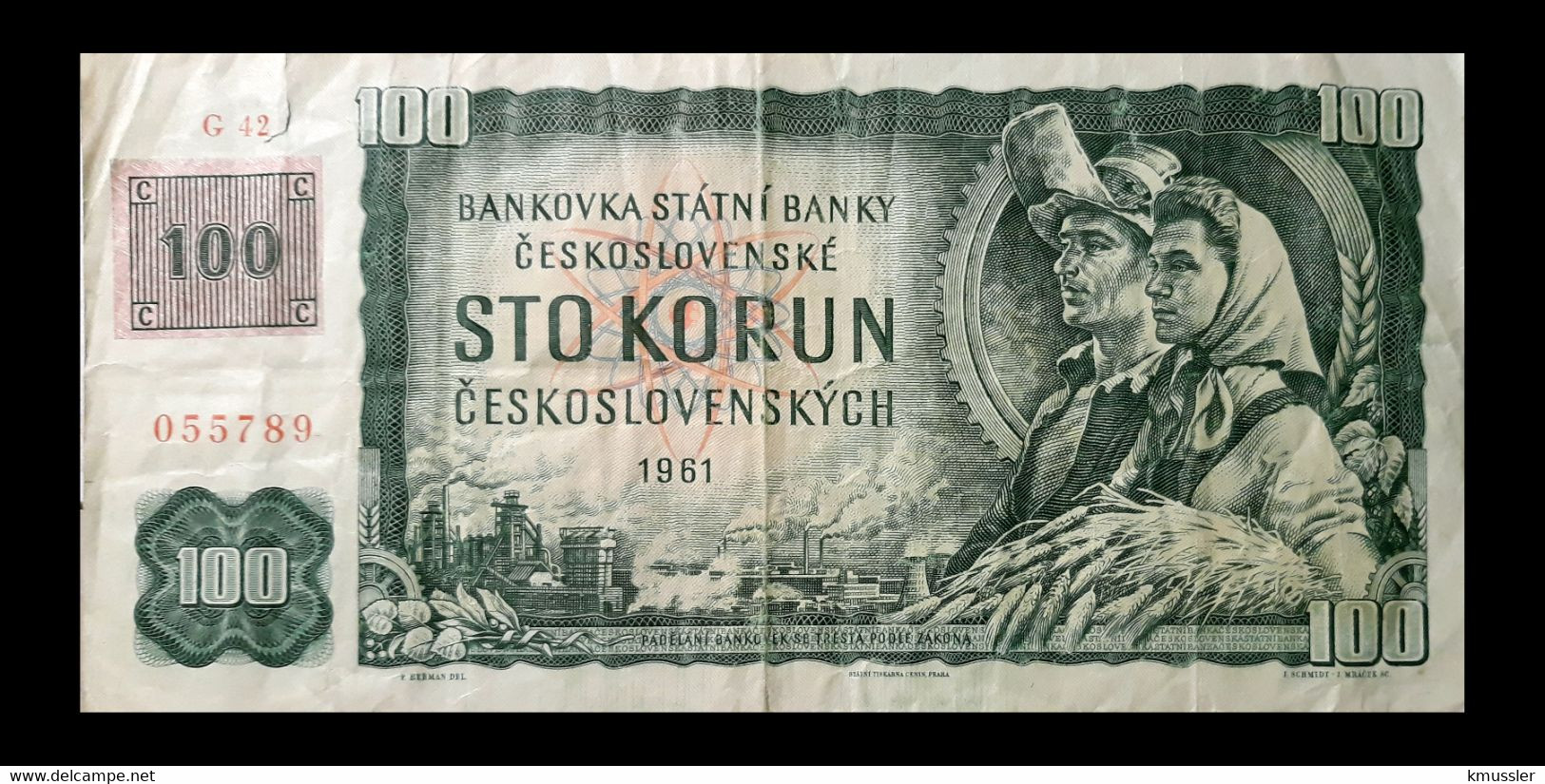 # # # Banknote Tschechien (Czechoslovakia) 100 Korún (mit Klebemarke) # # # - Czech Republic