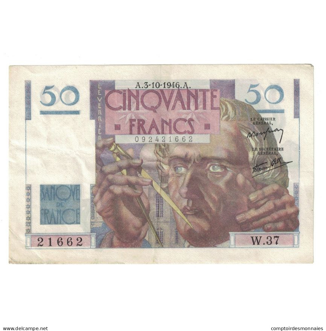 France, 50 Francs, Le Verrier, 1946, W.37, TTB+, Fayette:20.6, KM:127a - 50 F 1946-1951 ''Le Verrier''