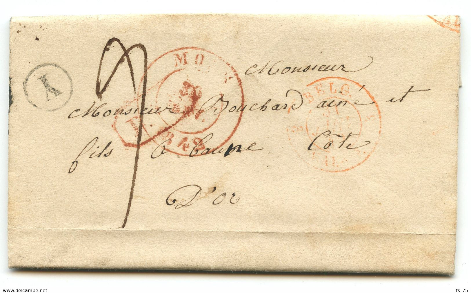 BELGIQUE - CAD MONS + BOITE Y SUR LETTRE AVEC CORRESPONDANCE DE COESMES POUR LA FRANCE, 1849 - 1830-1849 (Unabhängiges Belgien)