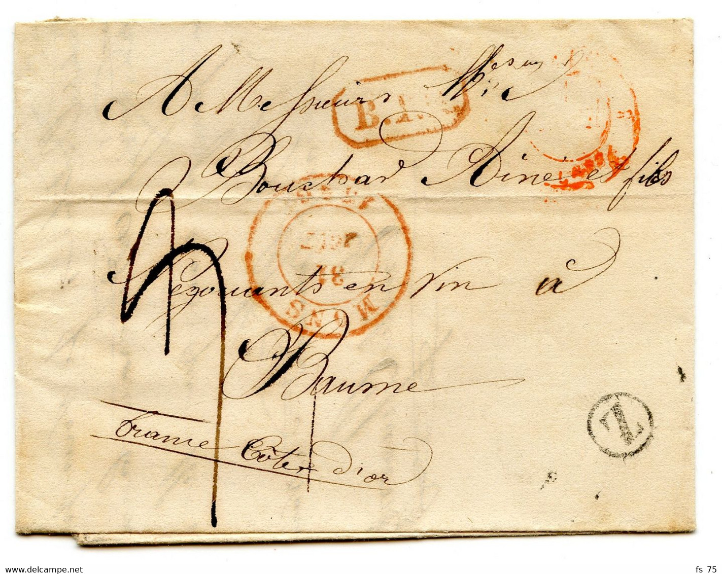 BELGIQUE - CAD MONS + BOITE Z SUR LETTRE AVEC TEXTE DE FRAMERIES POUR LA FRANCE, 1846 - 1830-1849 (Independent Belgium)