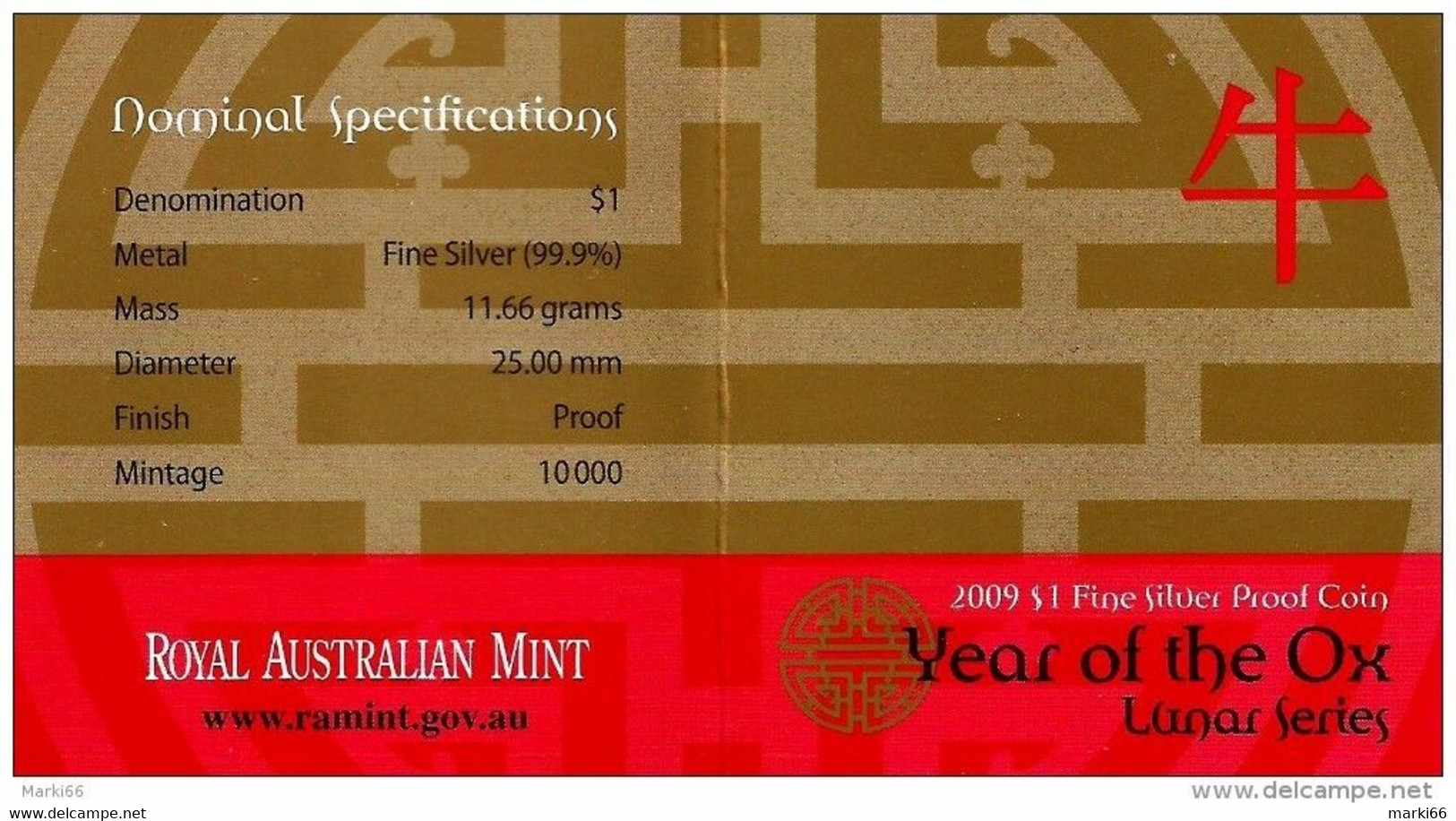 Australia - 2009 - Lunar Series - Year Of The Ox - 1$ Fine Silver Proof Coin - Mint Sets & Proof Sets