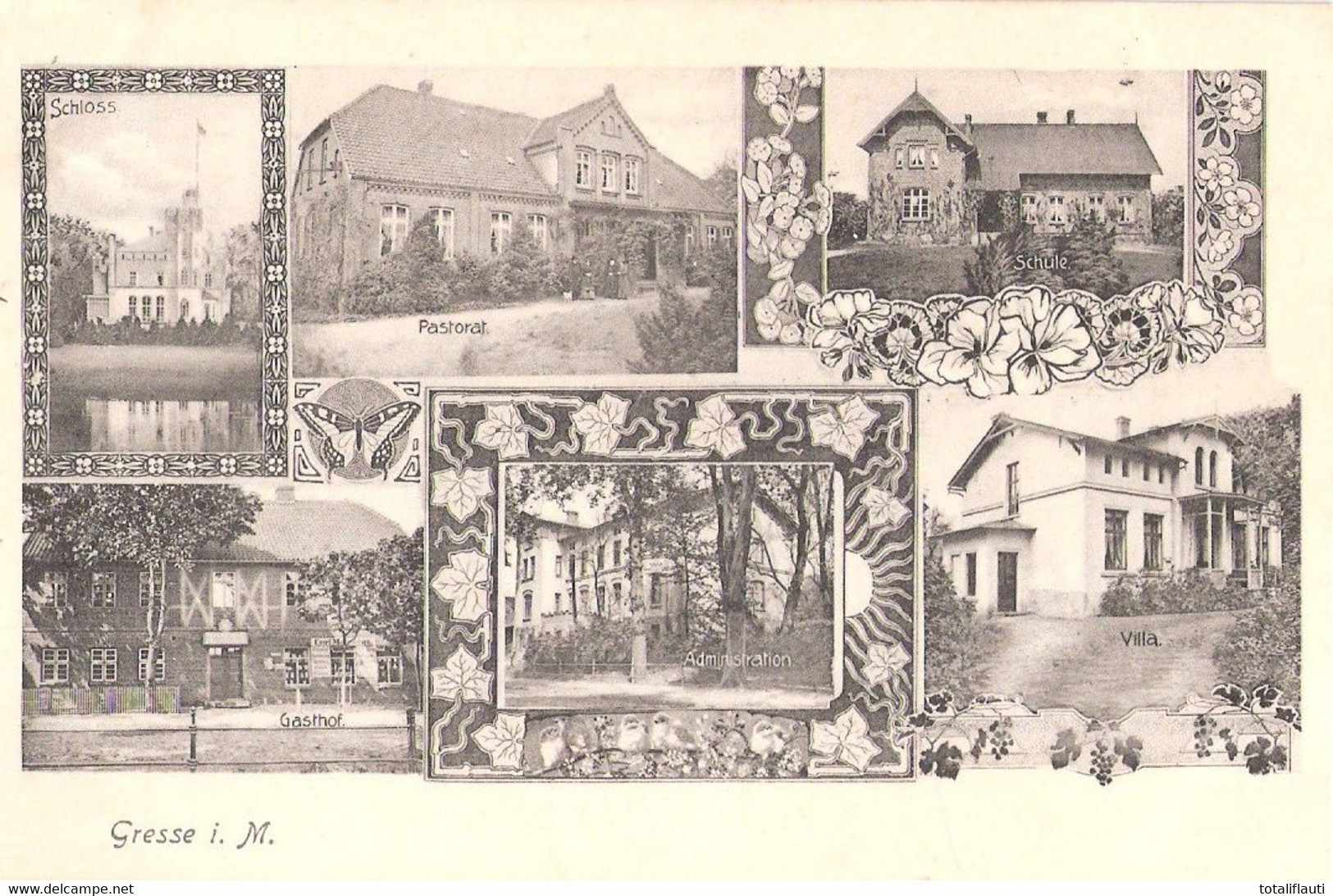 GRESSE Bei Boizenburg Vellahn Hagenow Gasthof Pastorat Villa Schloß Administration Jugendstil 3.8.1909 Gelaufen1 - Boizenburg