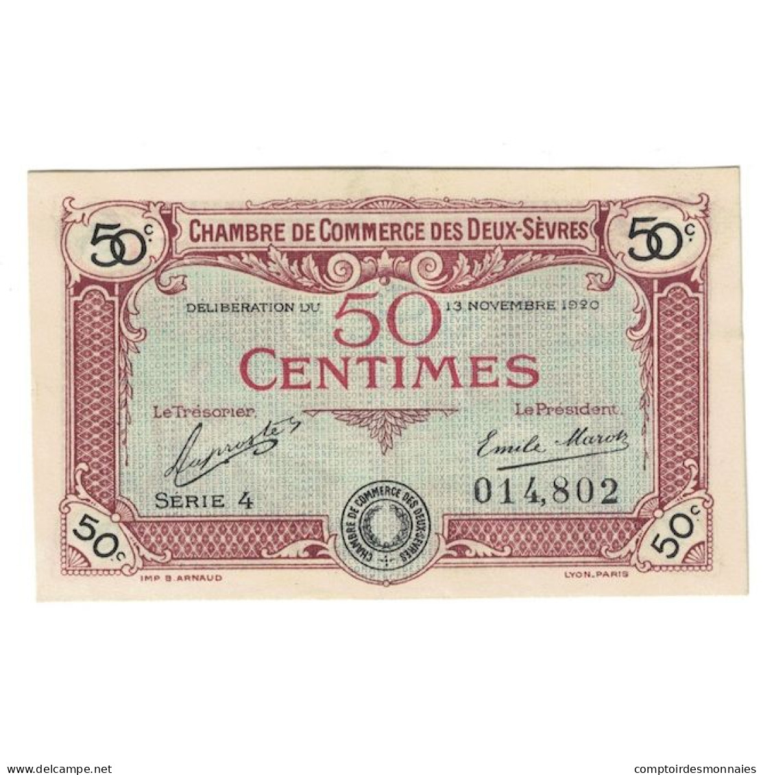 France, Deux-Sèvres, 50 Centimes, 1920, SUP, Pirot:93-10 - Chambre De Commerce