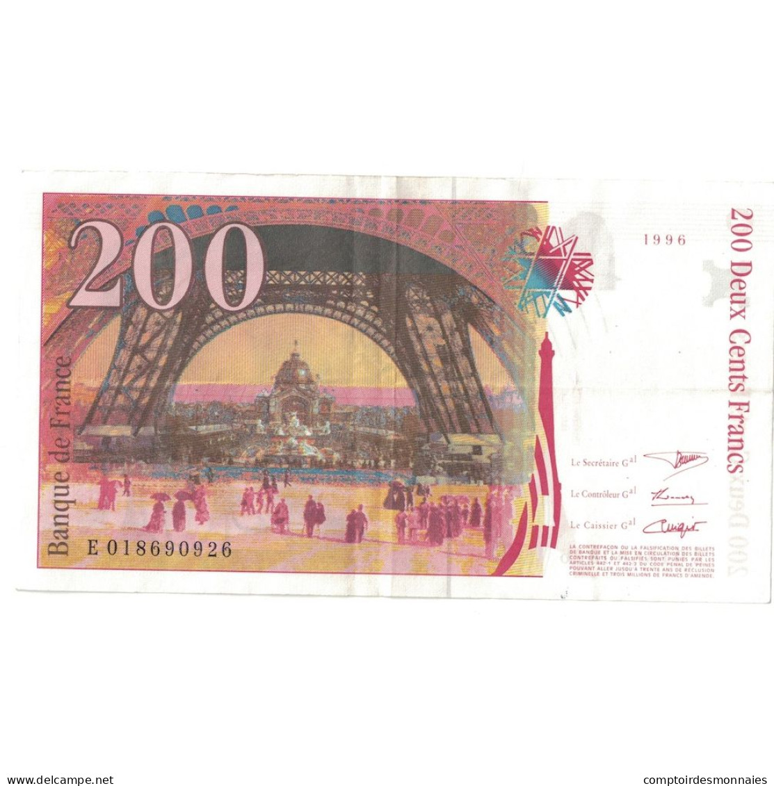 France, 200 Francs, Eiffel, 1996, E.018690926, SUP, Fayette:75.2, KM:159a - 200 F 1995-1999 ''Eiffel''