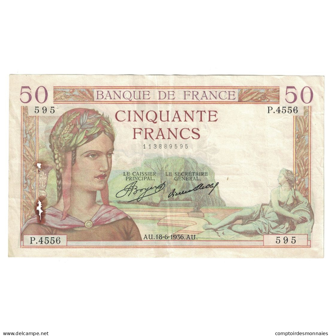 France, 50 Francs, Cérès, 1936, P.4556, TTB, Fayette:17.27, KM:81 - 50 F 1934-1940 ''Cérès''