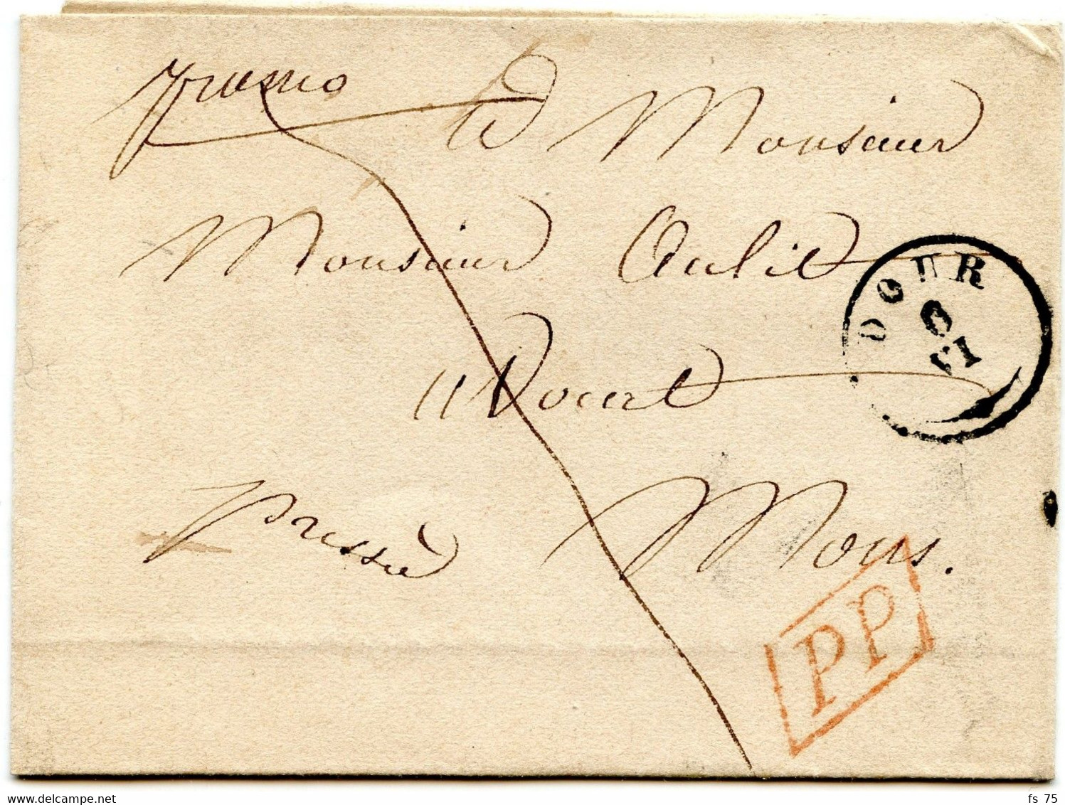BELGIQUE - T18 DOUR +  P P ROUGE SUR LETTRE SANS TEXTE, 1848 - 1830-1849 (Belgica Independiente)