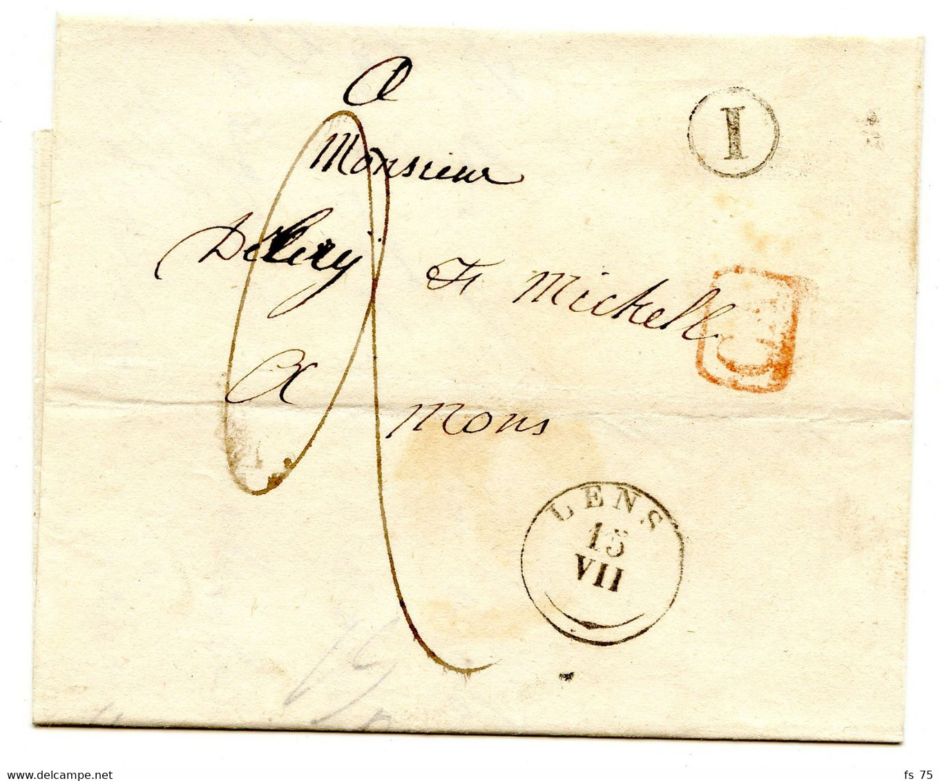 BELGIQUE - T18 LENS  + CA + BOITE RURALE I SUR LETTRE SANS CORRESPONDANCE - 1830-1849 (Unabhängiges Belgien)