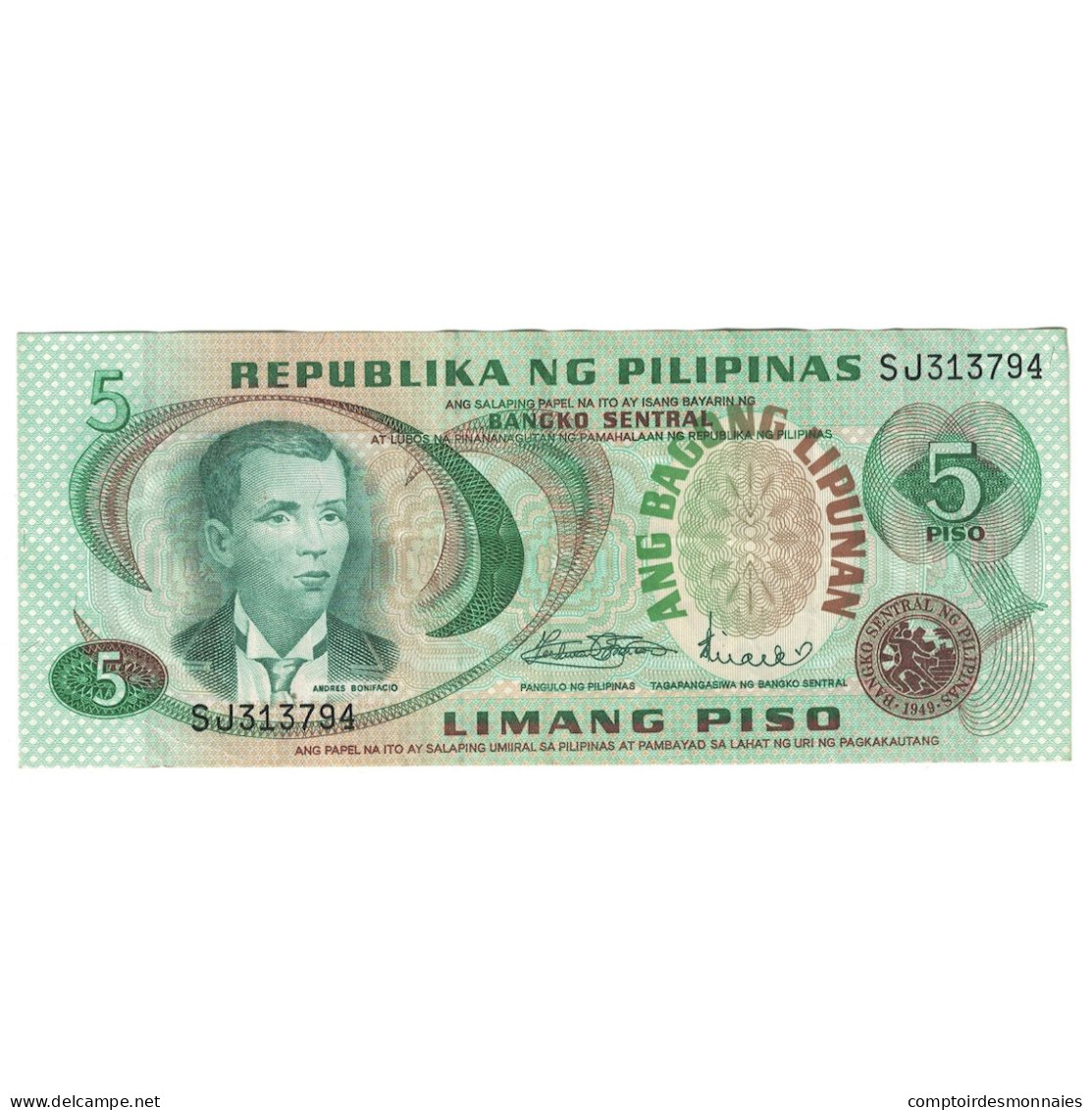 Billet, Philippines, 5 Piso, Undated (1969), KM:143b, SUP - Philippines