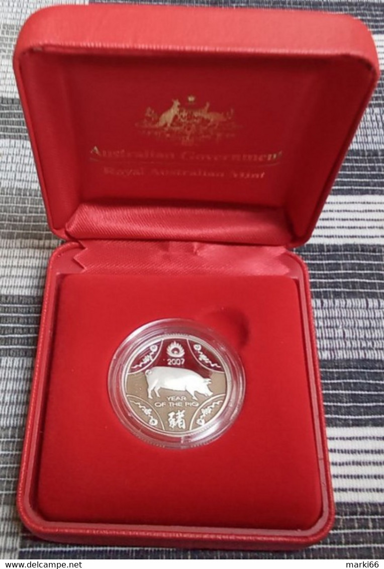 Australia - 2007 - Lunar Series - Year Of The Pig - 1 Dollar Fine Silver Proof Coin - Sets Sin Usar &  Sets De Prueba