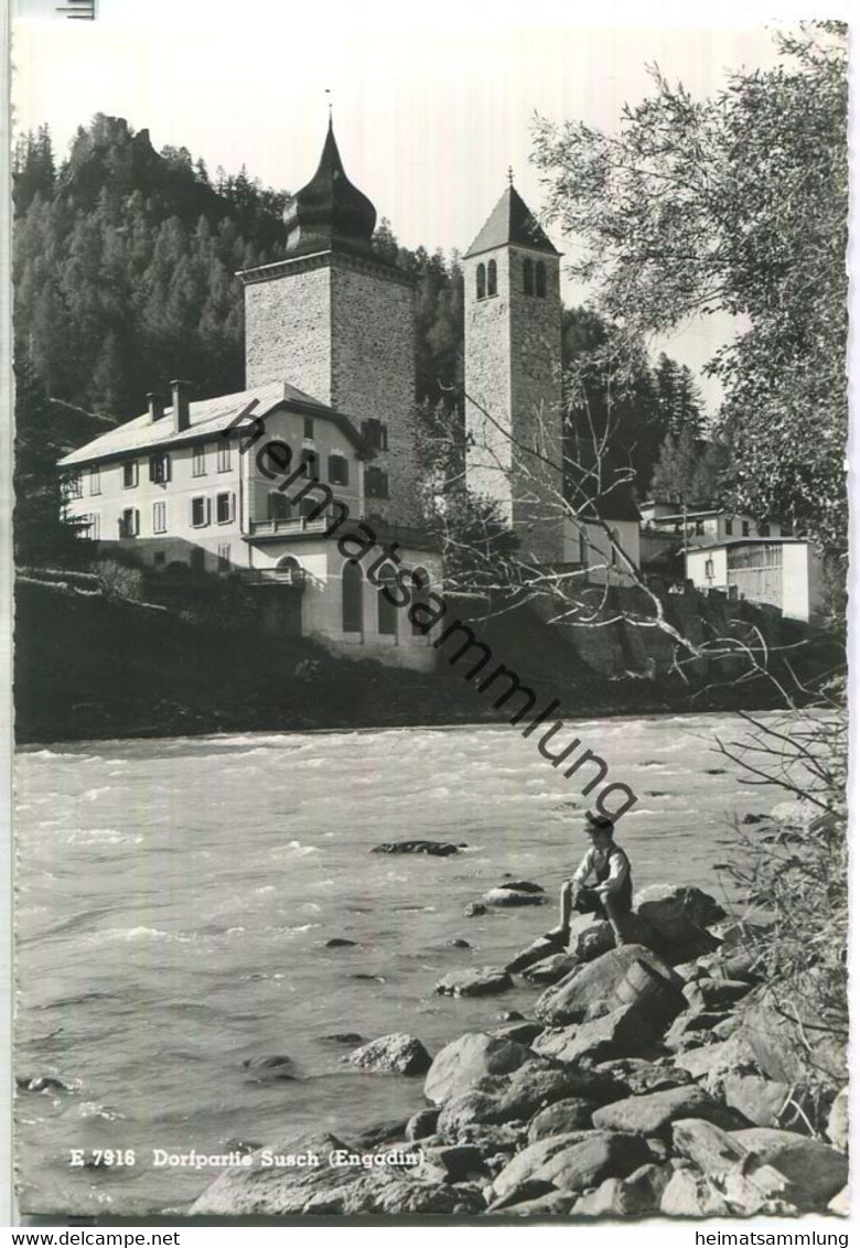 Dorfpartie Susch - Engadin - Foto-Ansichtskarte  - Verlag Beringer & Pampaluchi Zürich - Susch