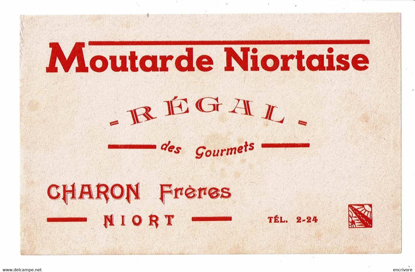 Buvard Moutarde Niortaise CHARON FRERES Régal Des Gourmets Niort - Mosterd