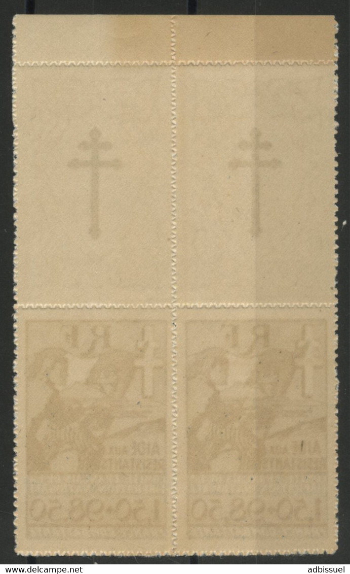 FRANCE LIBRE PAIRE N° 6 "Aide Aux Résistants" Avec Vignette Croix De Lorraine COTE 120 €. Neuf ** (MNH) Voir Description - War Stamps