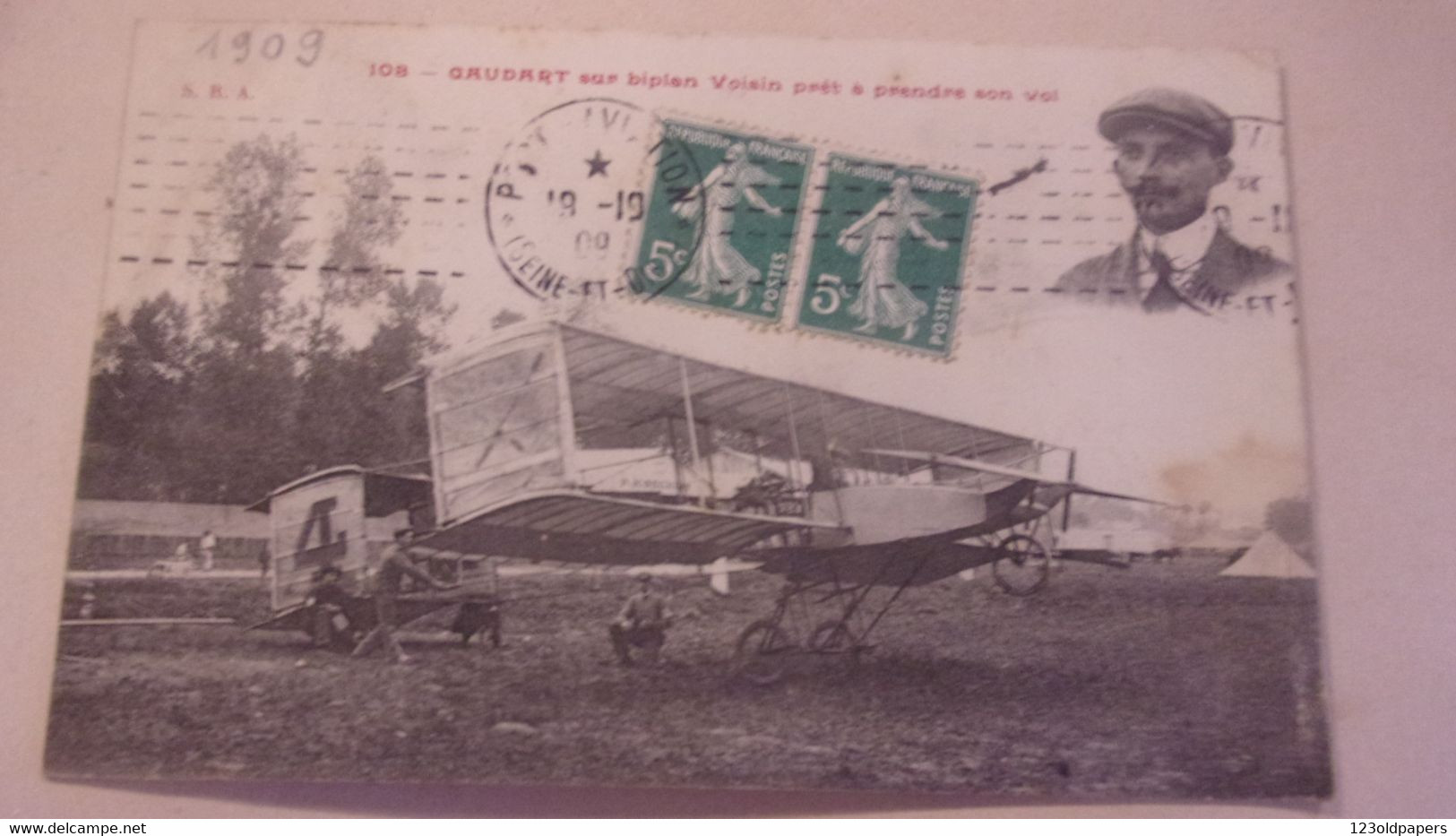 PORT AVIATION GAUDART SUR BIPLAN VOISIN PRET A PRENDRE SON VOL 1909 - Demonstraties