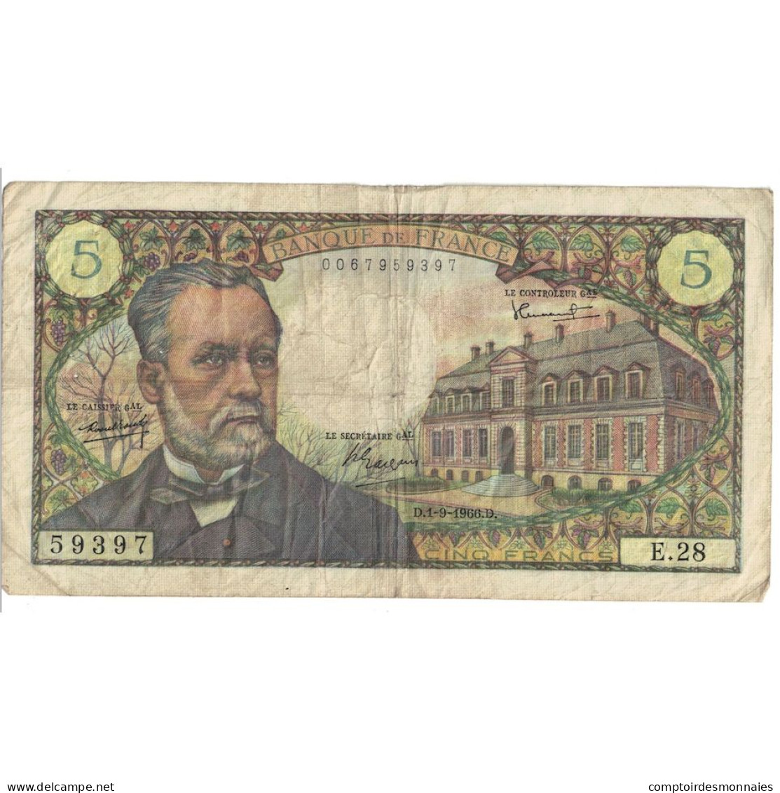 France, 5 Francs, Pasteur, 1966, E.28, TB+, Fayette:61.3, KM:146a - 5 F 1966-1970 ''Pasteur''