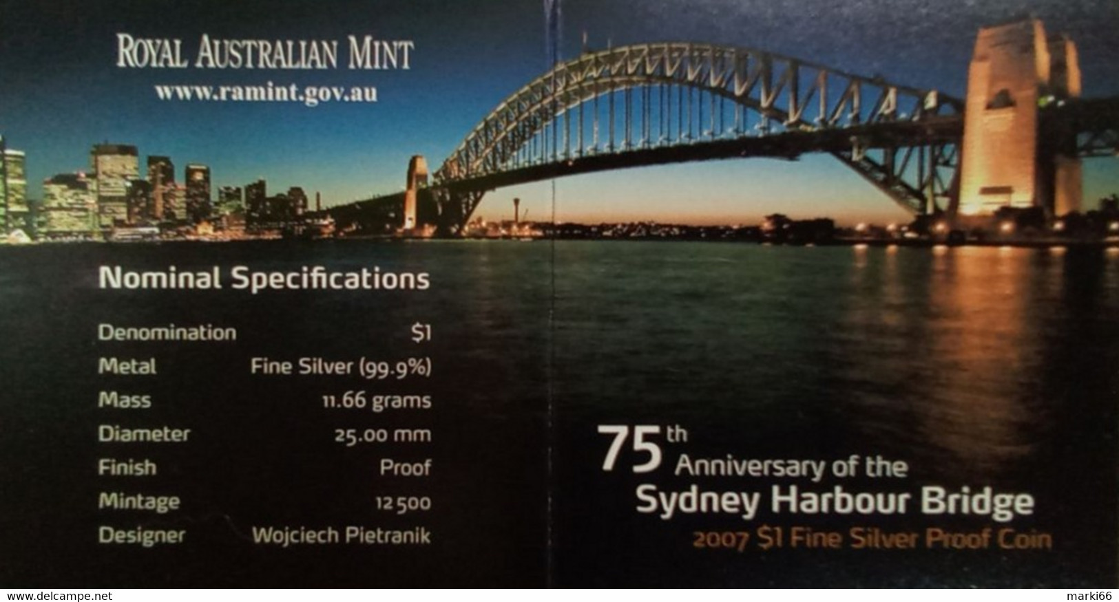 Australia - 2007 - Sydney Harbour Bridge - 75th Anniversary - 1 Dollar Fine Silver Proof Coin - Mint Sets & Proof Sets