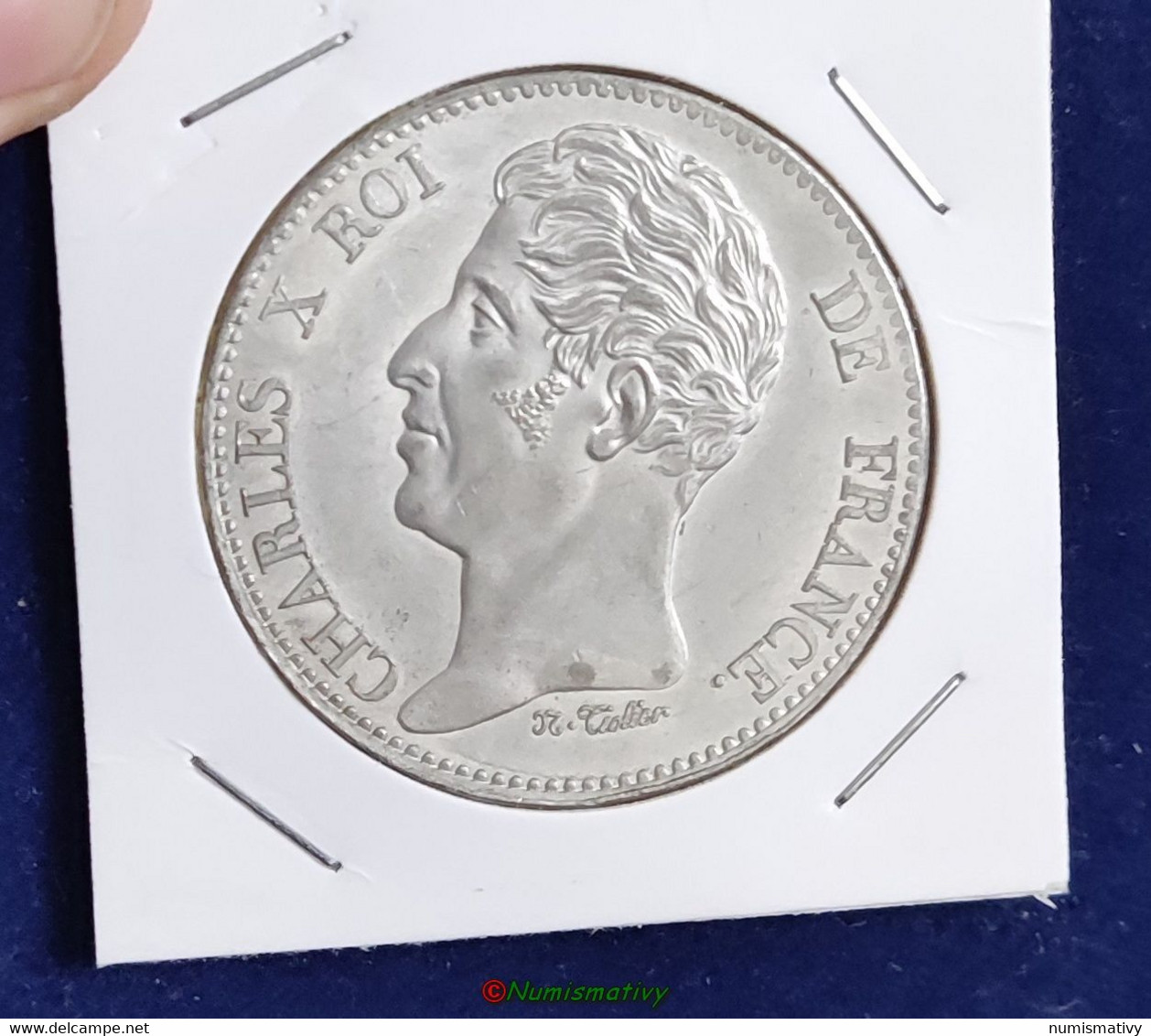 Essai épreuve Uniface Avers 5 Francs Charles X Par TIOLIER Avers Tête Nue Gauche - Variétés Et Curiosités