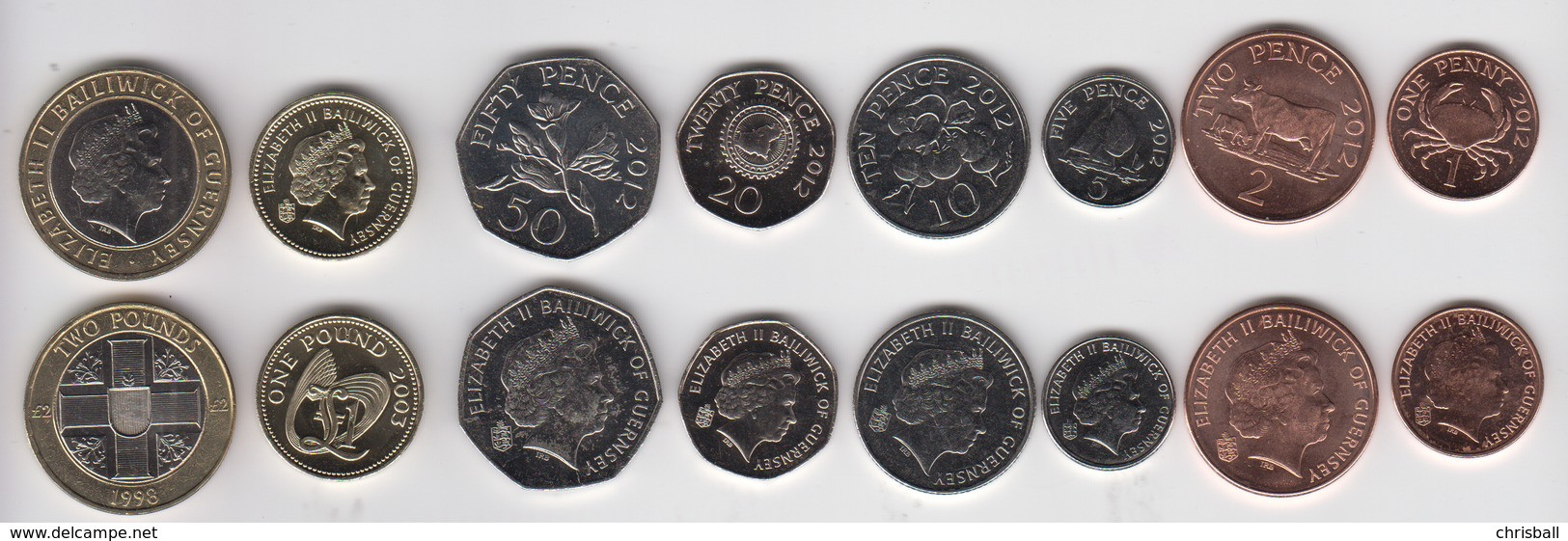 Guernsey Decimal Coin Set 1p, 2p, 5p, 10p, 20p, 50p 2012 & £1 £2 - Uncirculated - Guernsey