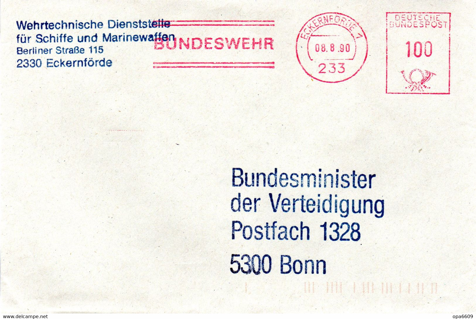 (FC-11) BRD AFS "BUNDESWEHR ECKERNFÖRDE" DEUTSCHE BUNDESPOST 100(Pf)  08.8.1990 ECKERNFÖRDE 1 - Franking Machines (EMA)