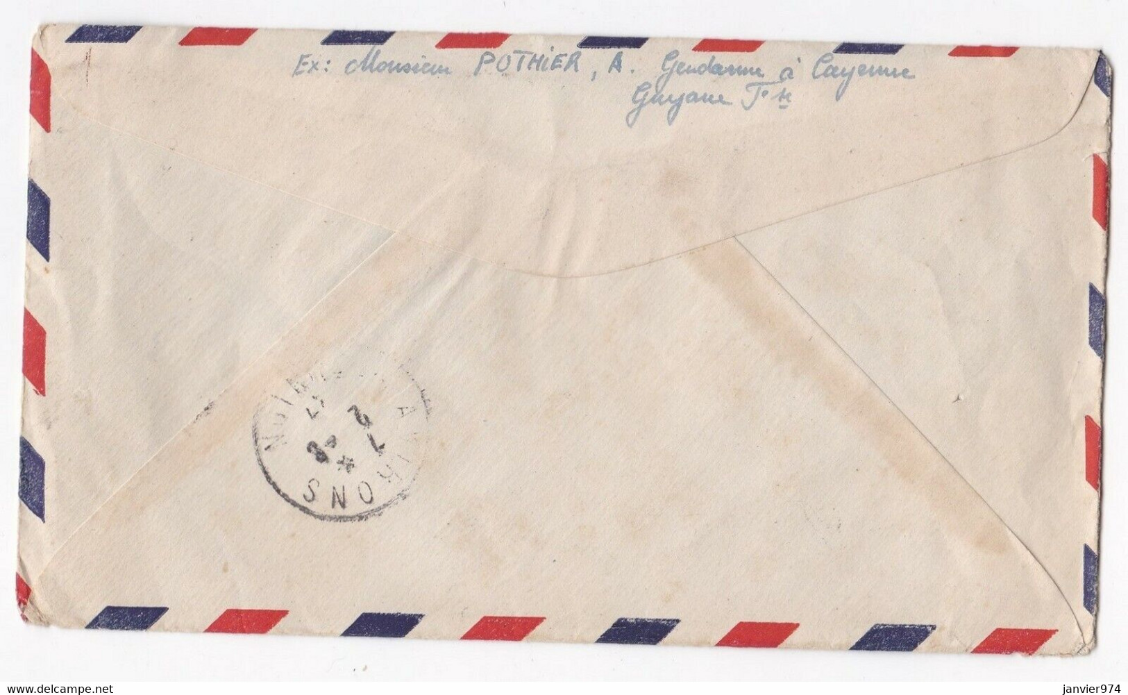 1947 Guyane Française Cayenne Destination Ile De La Réunion Pour Garbiés Gendarme 97425  Les Avirons - Storia Postale