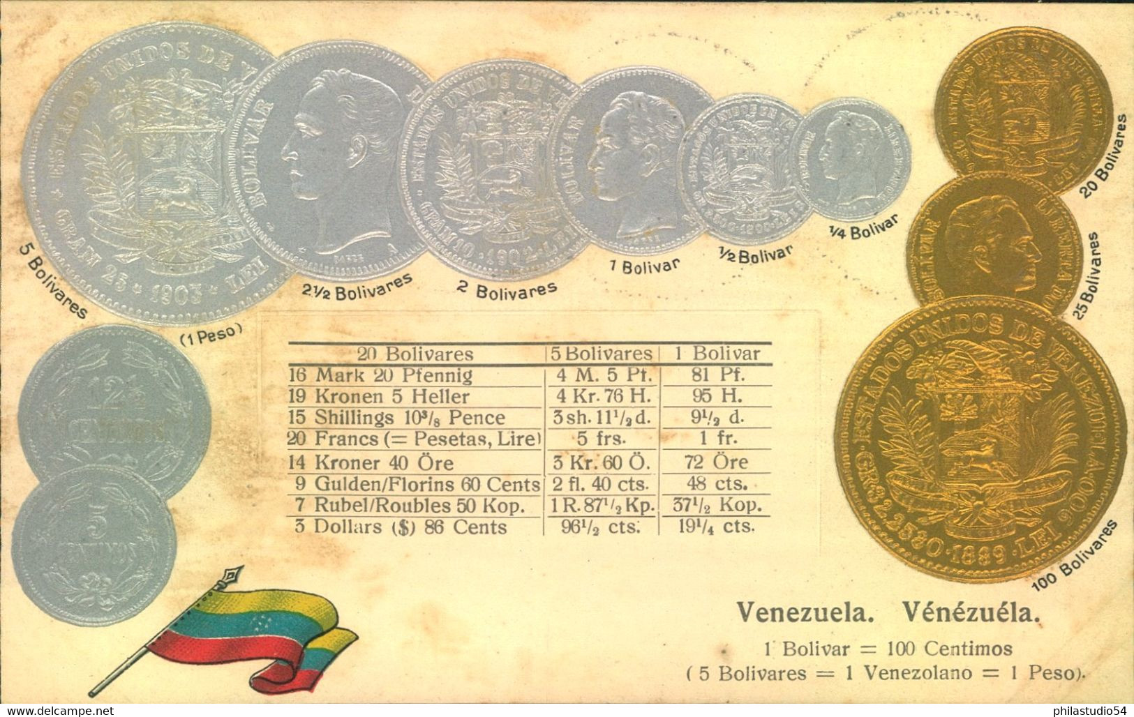 MÜNZEN DER WELT- COINS OF THE WORLD - Prägekarte/ Embossed - VENEZUELA -  Bolivar - Monnaies (représentations)