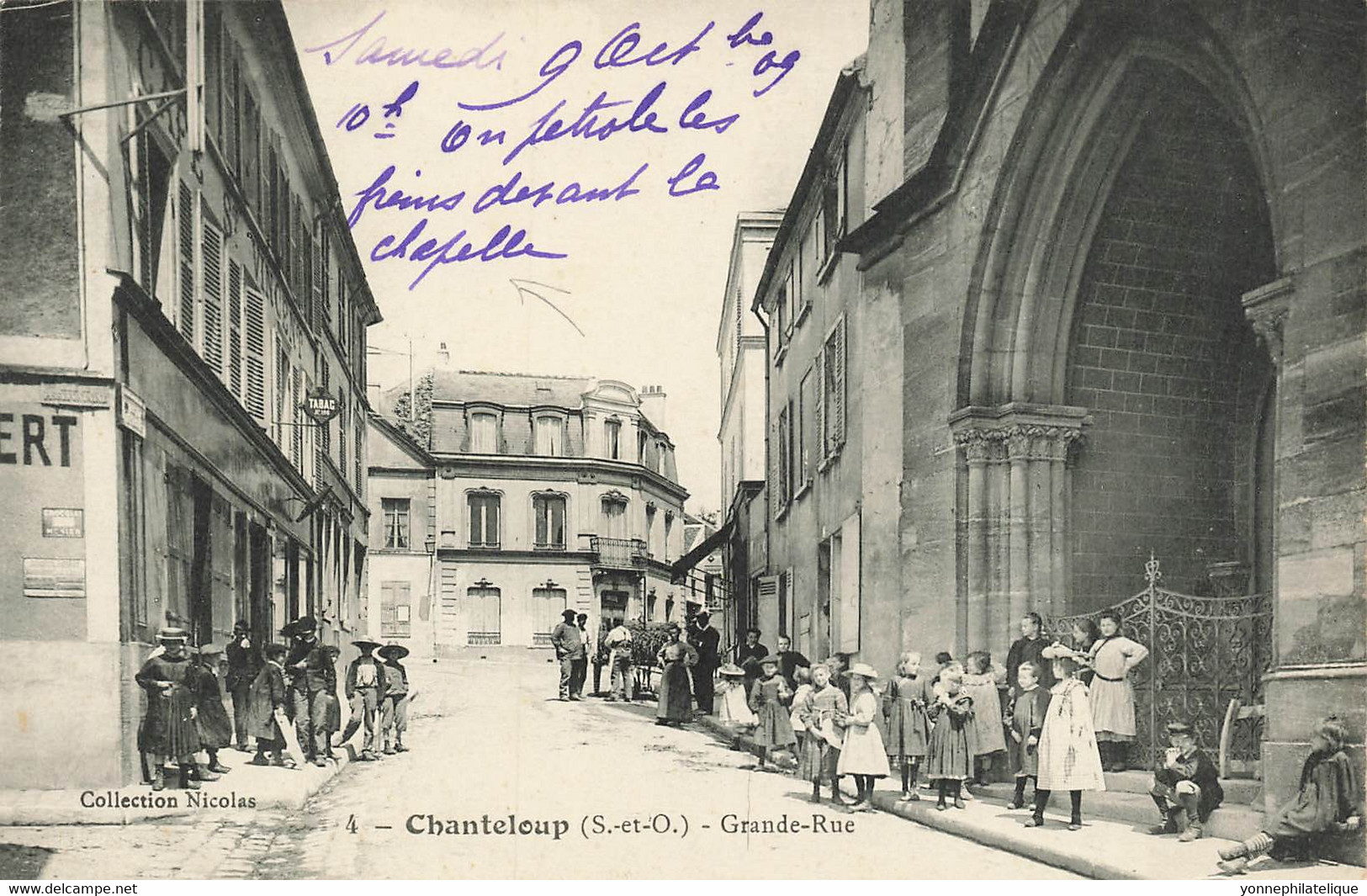 78 - YVELINES - CHANTELOUP - Grande Rue -1909 ~ Animation Devant Chapelle -  Superbe -10568 - Chanteloup Les Vignes