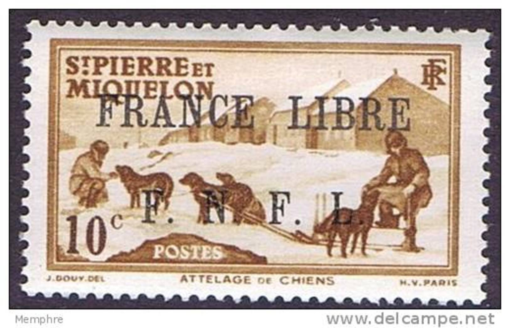 Attelage De Chiens  10 C.  Surchargé «FRANCE LIBRE / F.N.F.L.»  Yv 250 ** - Nuevos