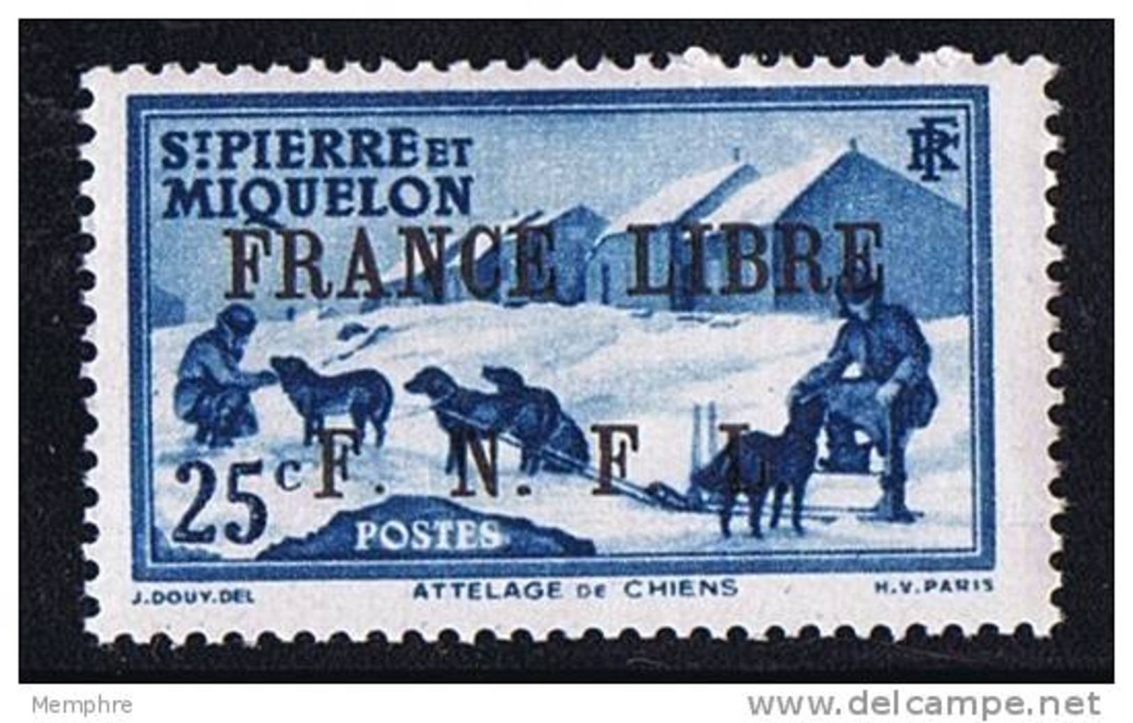 Surcharge «FRANCE LIBRE / F. N. F. L. »  Sur 25 Cent Attelage De Chiens  Y&T 253 ** MNH - Ungebraucht