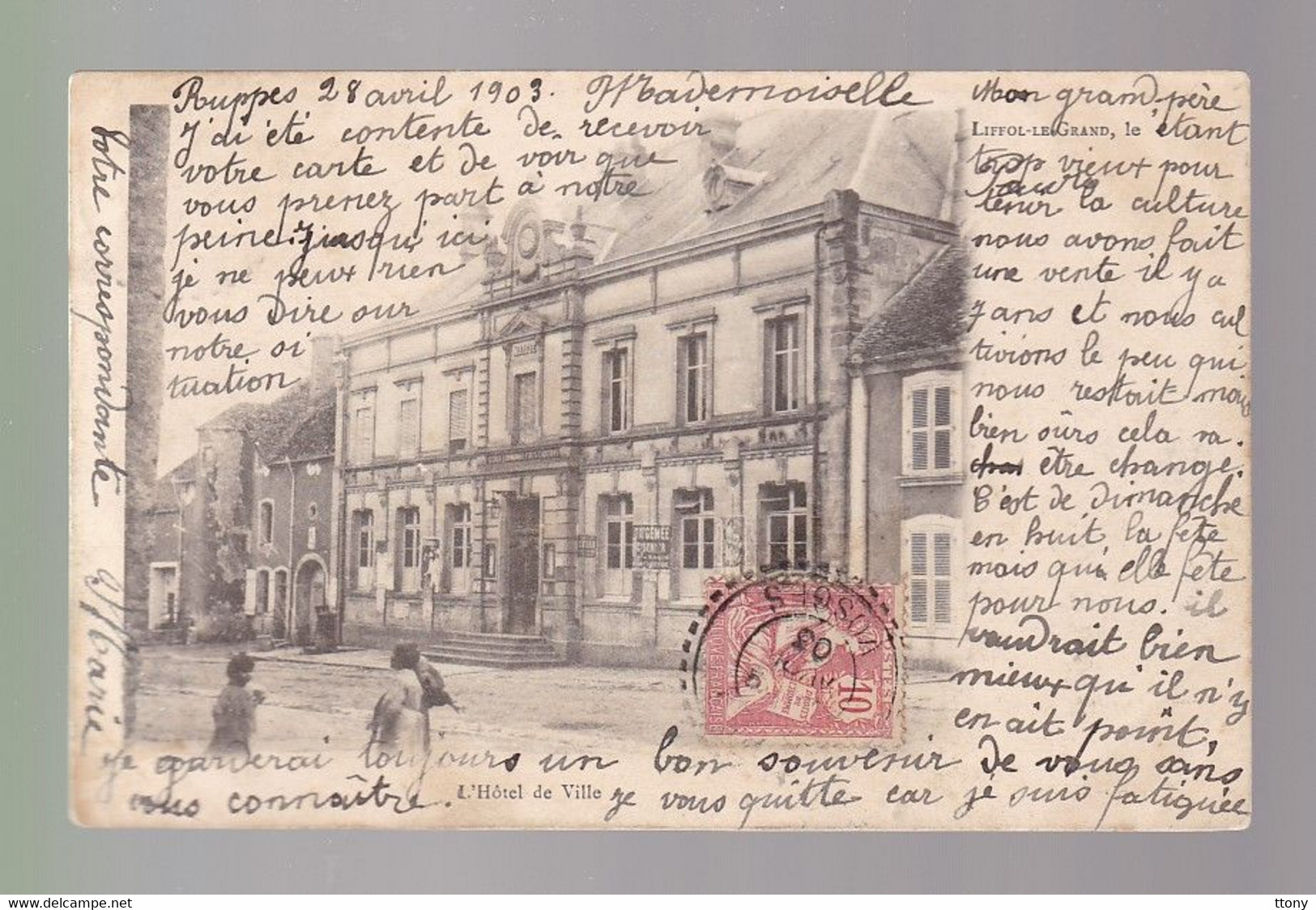 CPA :    Liffol -le -Grand    Hôtel De Ville    Carte Circulée 1903 Cachet Ruppes - Liffol Le Grand