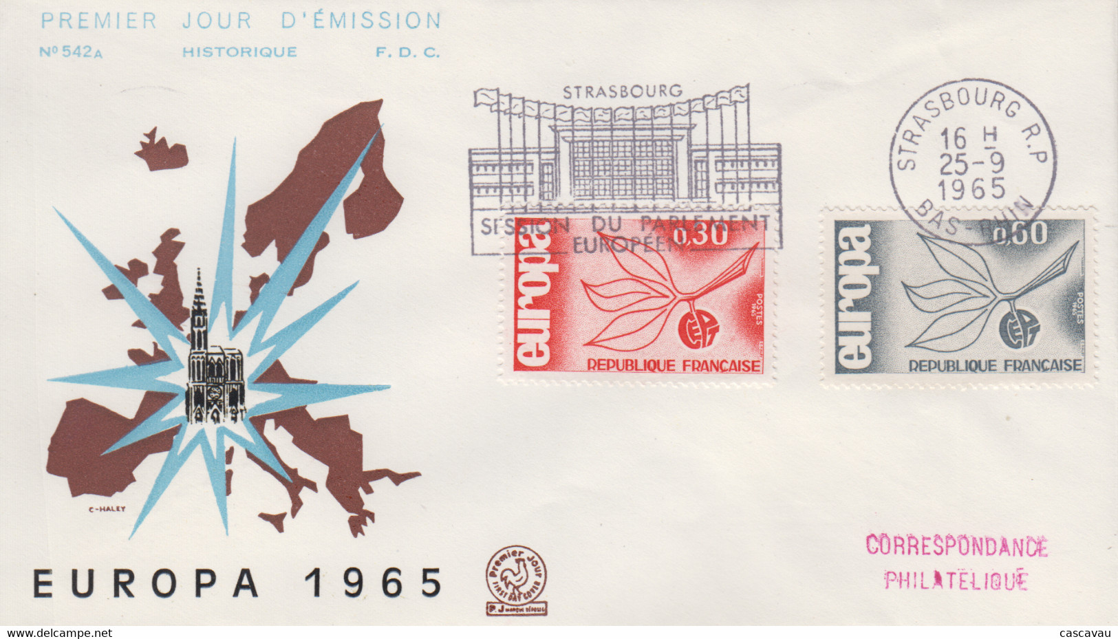 Enveloppe FDC  Flamme  1er  Jour  FRANCE    Paire  EUROPA    STRASBOURG   1965 - 1965