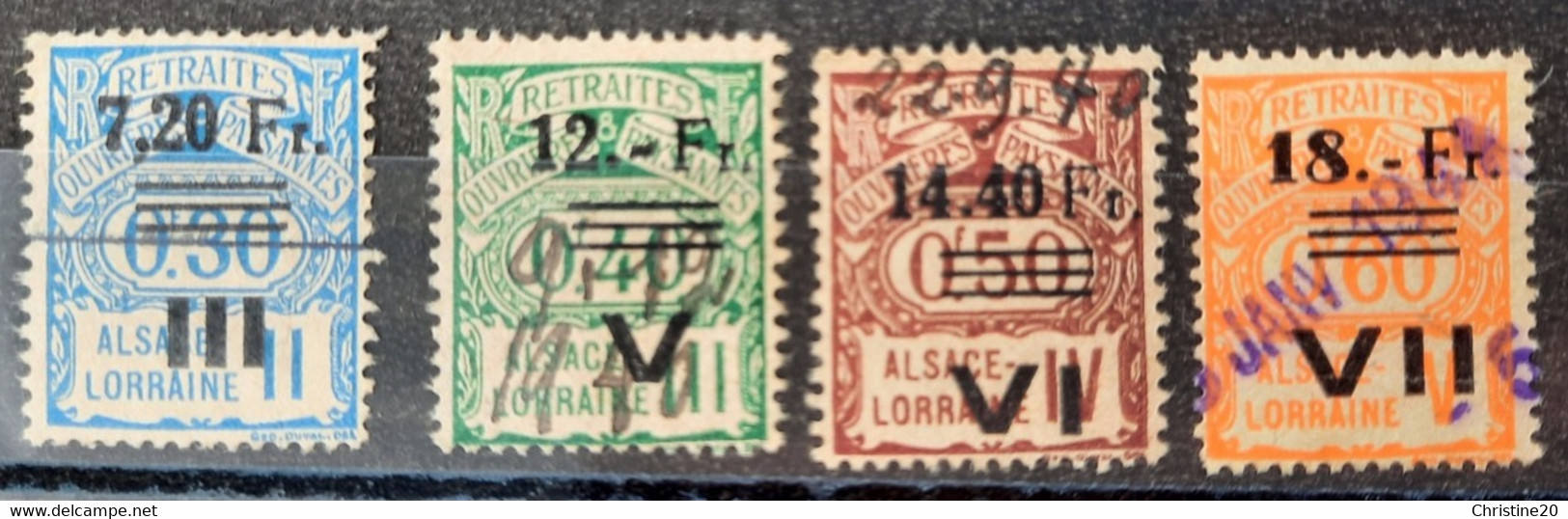 France 1940 Alsace-Lorraine N°163,165/67 Socio-postaux Occupation Allemande Régime De Transition Ob TB Cote 115€ - Gebruikt