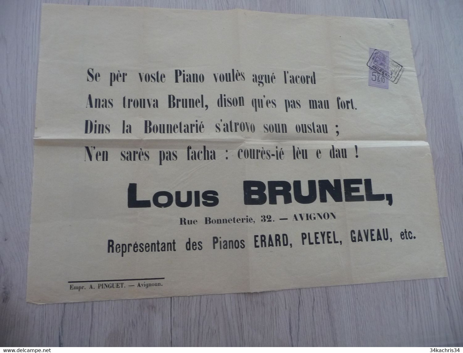 Affiche En Provençal Occitan Marchand De Piano Brunel Louis Avignon 31 X 43 - Afiches