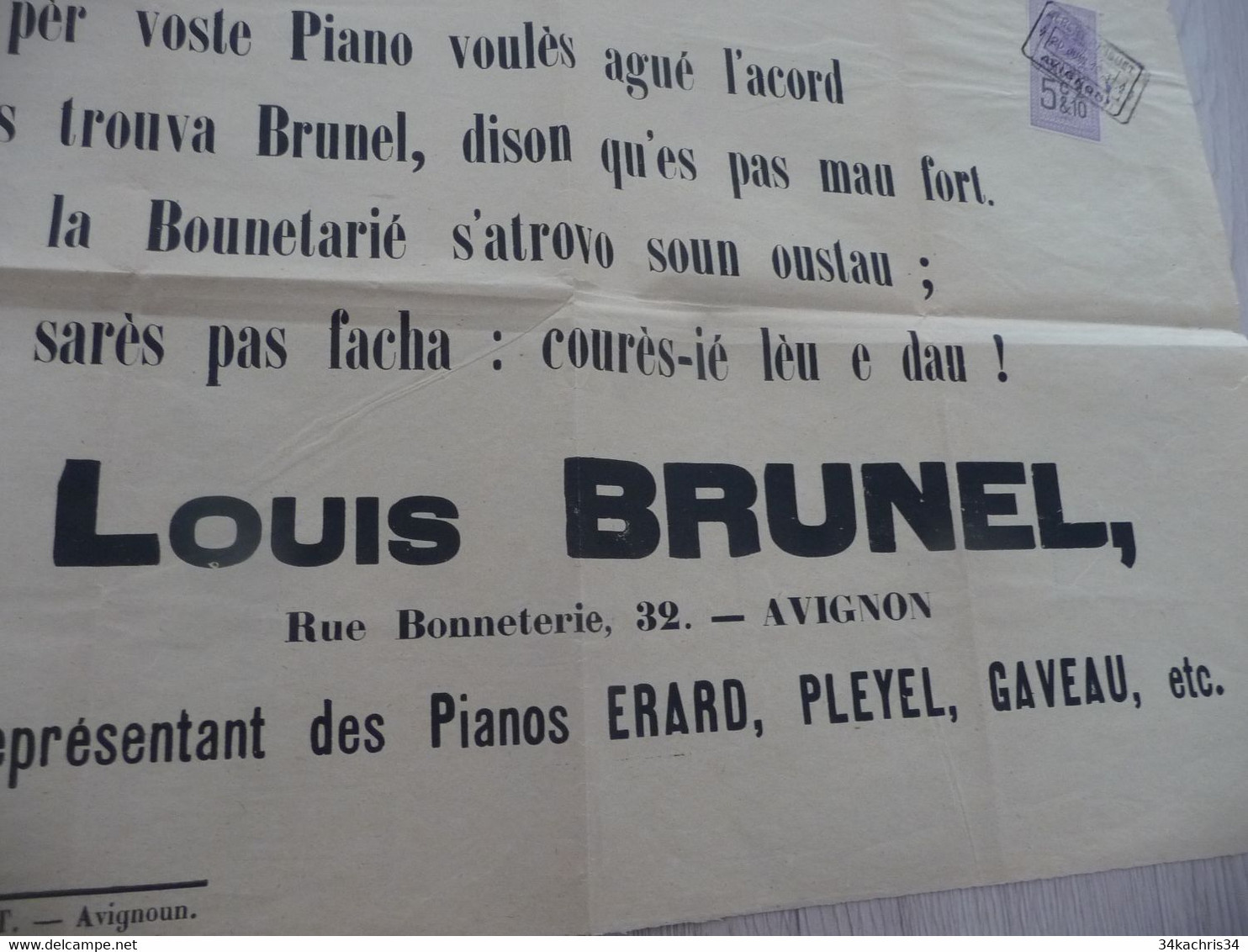 Affiche En Provençal Occitan Marchand De Piano Brunel Louis Avignon 31 X 43 - Posters