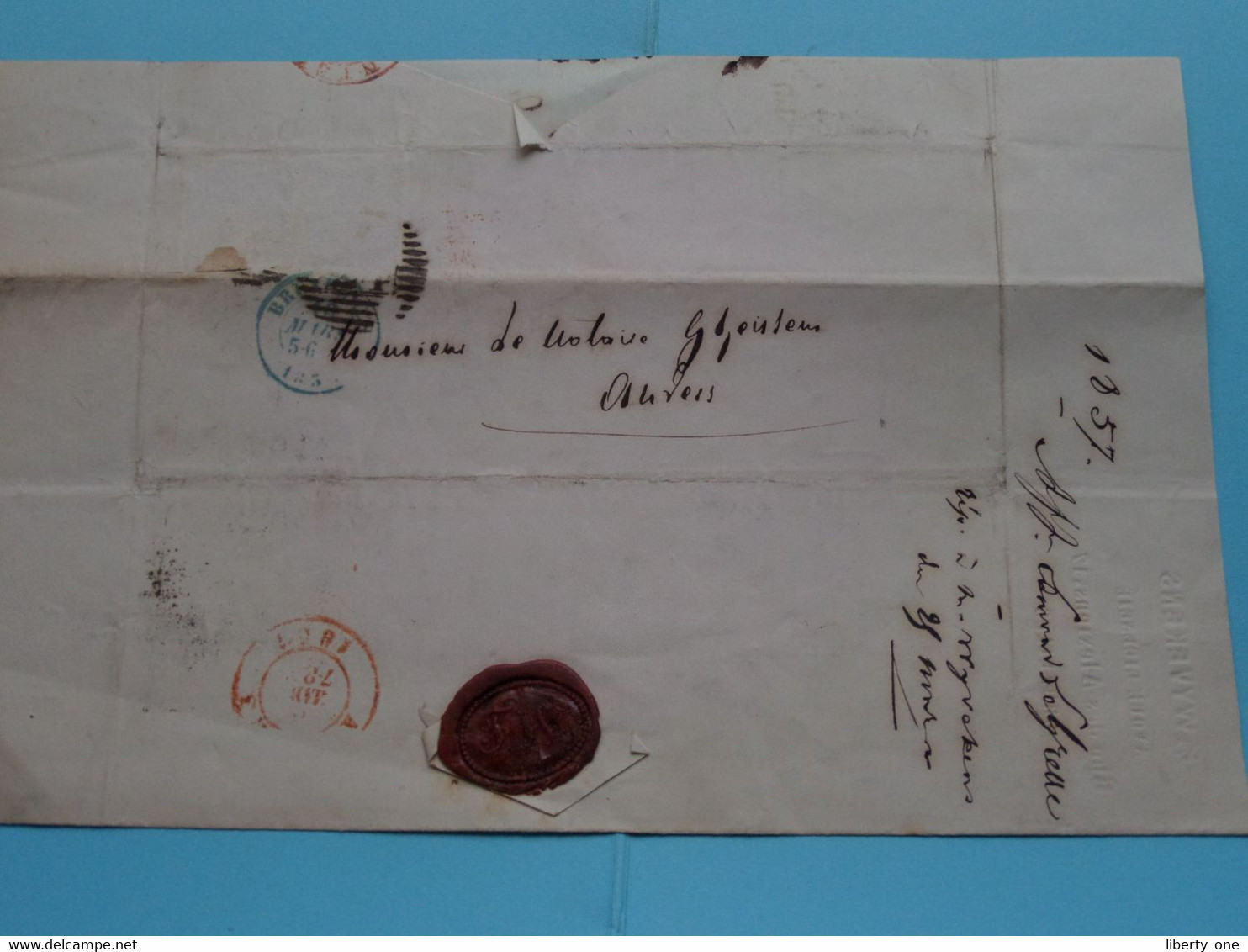 LETTRE De F. WYVEKENS ( Zegel FW ) Bruxelles > ANNO 1857 > Notaire à ANVERS ( Zie/voir Scans ) België ! - Briefumschläge