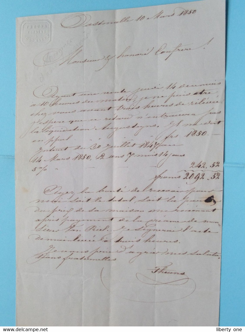 LETTRE De THEUNS Notaire OOSTMALLE > ANNO 1850 > Notaire à ANVERS ( Zie/voir Scans ) België ! - Enveloppes-lettres