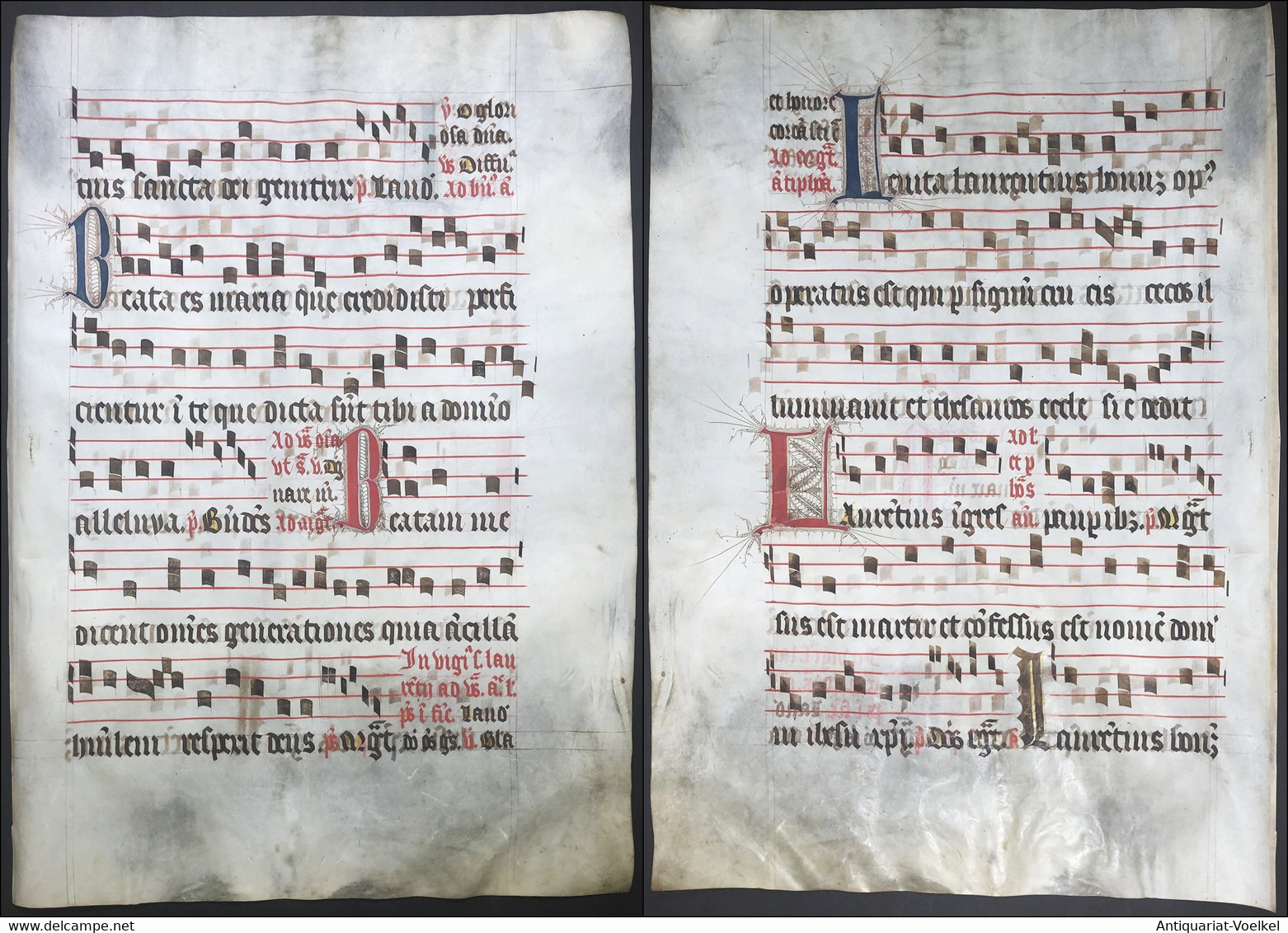 Very Rare Large Elephant Folio Vellum Sheet. Out Of An Antiphonary Manuscript From The 15th Century. / Seltene - Theater & Drehbücher