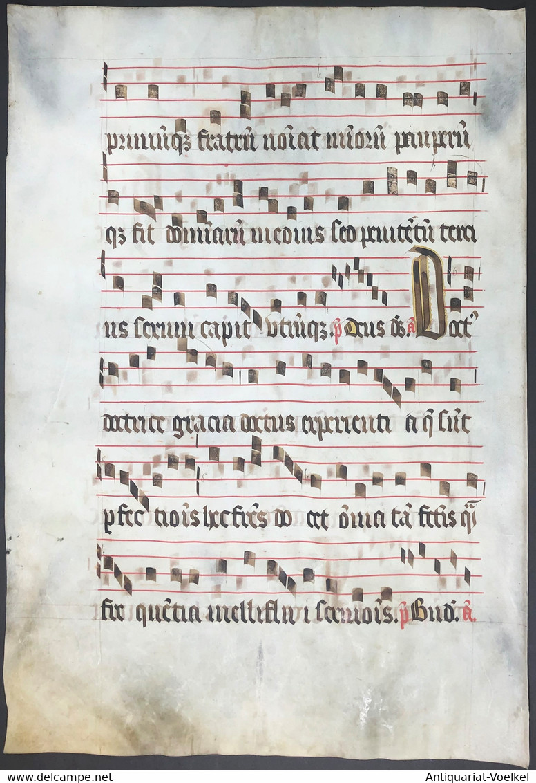 Very Rare Large Elephant Folio Vellum Sheet. Out Of An Antiphonary Manuscript From The 15th Century. / Seltene - Théâtre & Scripts