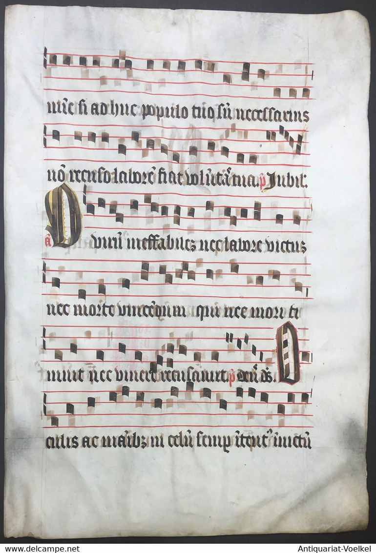 Very Rare Large Elephant Folio Vellum Sheet. Out Of An Antiphonary Manuscript From The 15th Century. / Seltene - Théâtre & Scripts