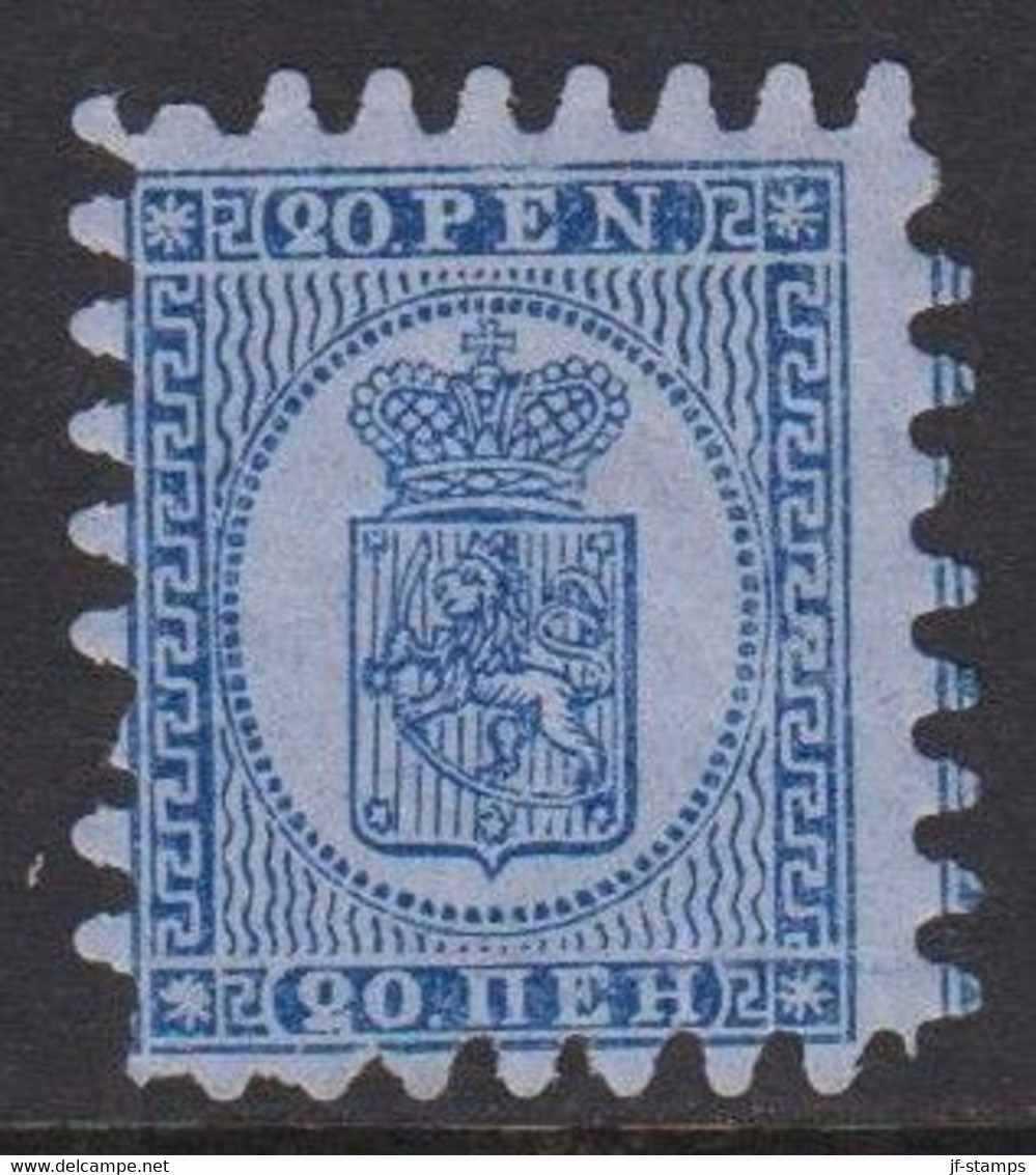 1866-1874. FINLAND. Coat Of Arms. Penni & Mark. Roulette II (short Tongue). 20 PEN Blue On B... (Michel 8 Bx) - JF522427 - Unused Stamps