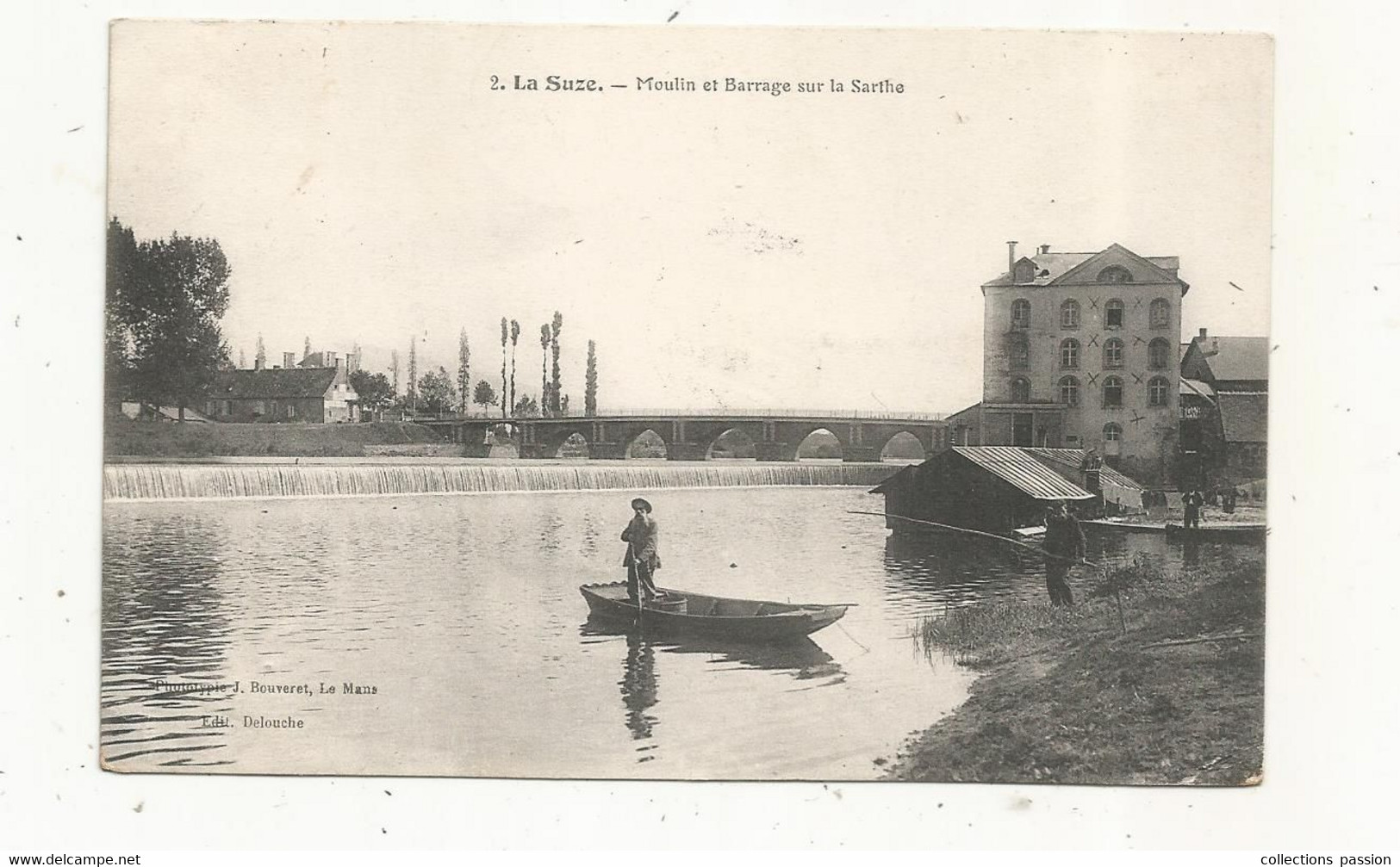 Cp , 72 , LA SUZE , Moulin Et Barrage Sur La Sarthe , Barque , Voyagée 1908 - La Suze Sur Sarthe