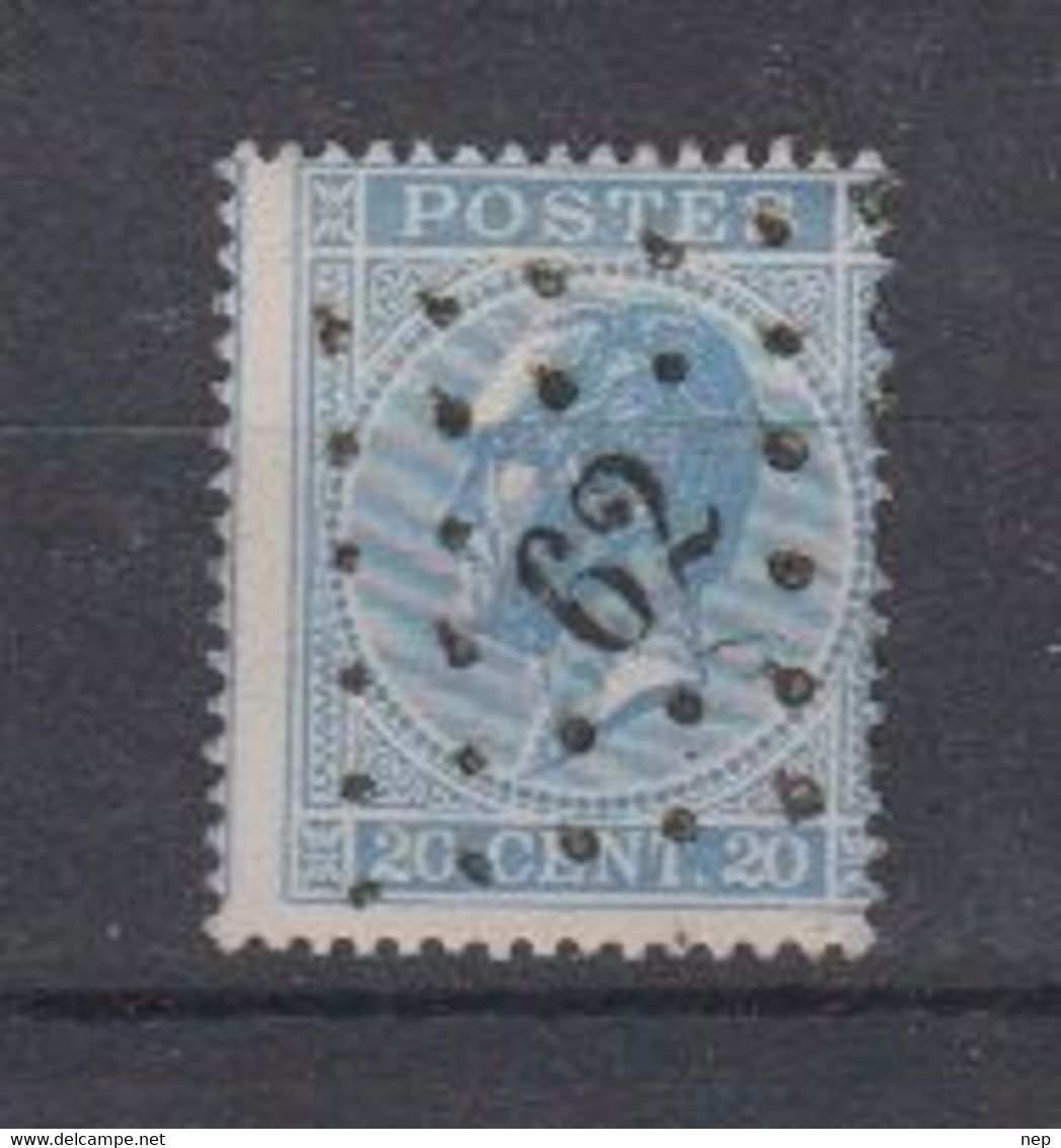 BELGIË - OBP - 1865/66 - Nr 18A  (PT 62 - (BRUXELLES  (MIDI)) - (T/D 15) - Oblitérations à Points