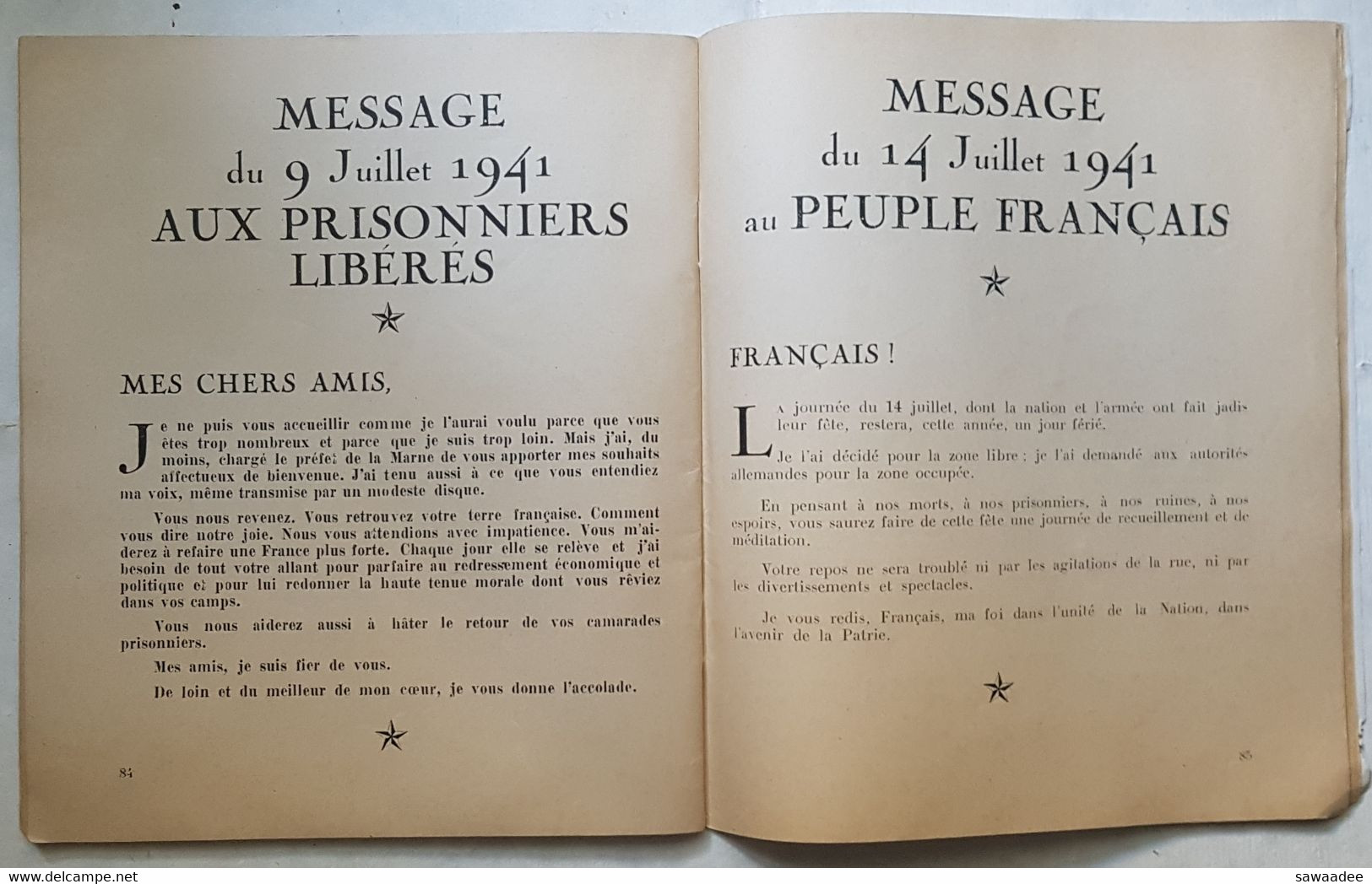 DOCUMENT - PROPAGANDE - ETAT FRANCAIS - LES MESSAGES DU MARECHAL - PETAIN - DU 16/06/1940 au 20/08/1941