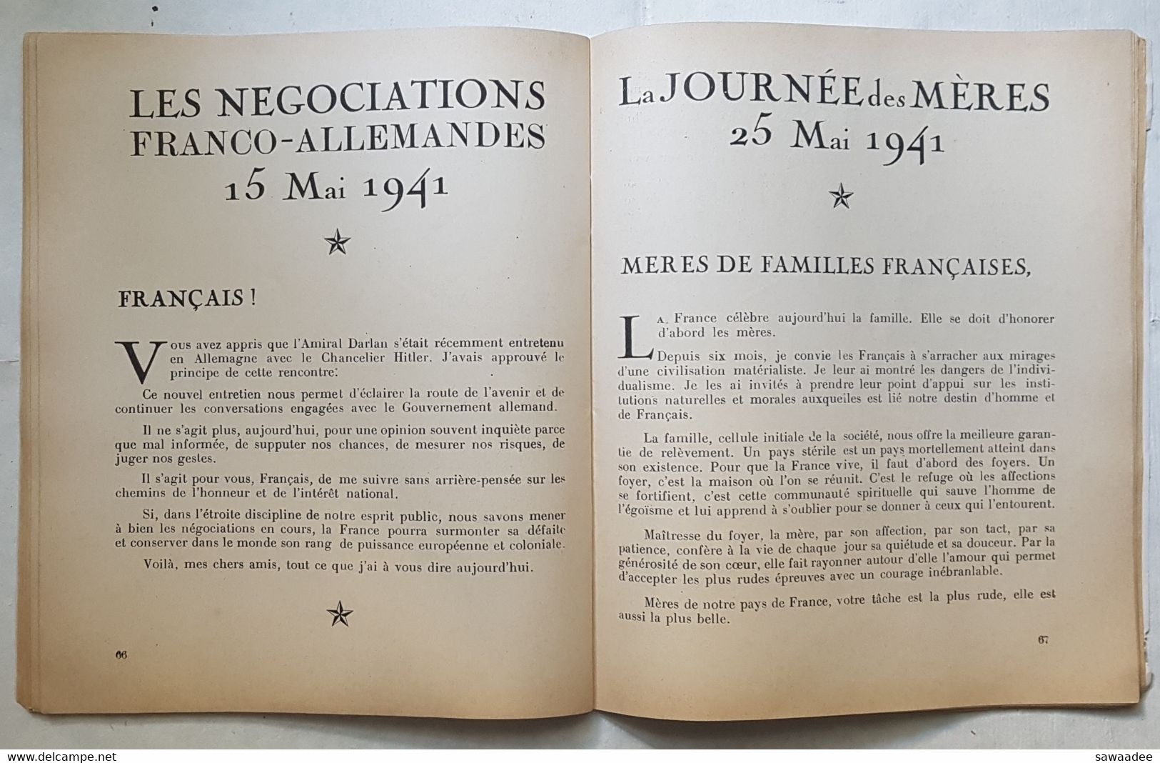 DOCUMENT - PROPAGANDE - ETAT FRANCAIS - LES MESSAGES DU MARECHAL - PETAIN - DU 16/06/1940 au 20/08/1941