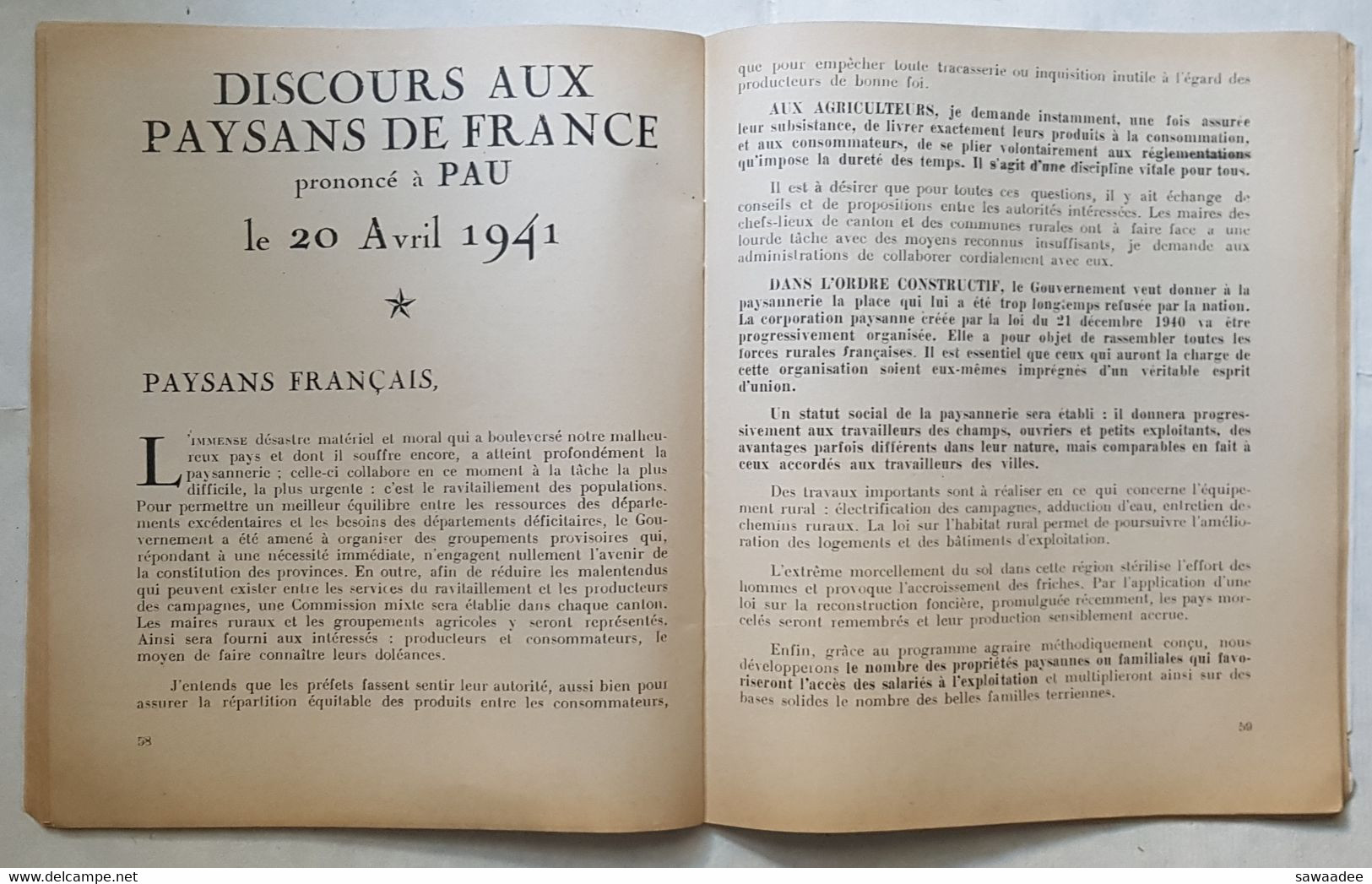 DOCUMENT - PROPAGANDE - ETAT FRANCAIS - LES MESSAGES DU MARECHAL - PETAIN - DU 16/06/1940 au 20/08/1941