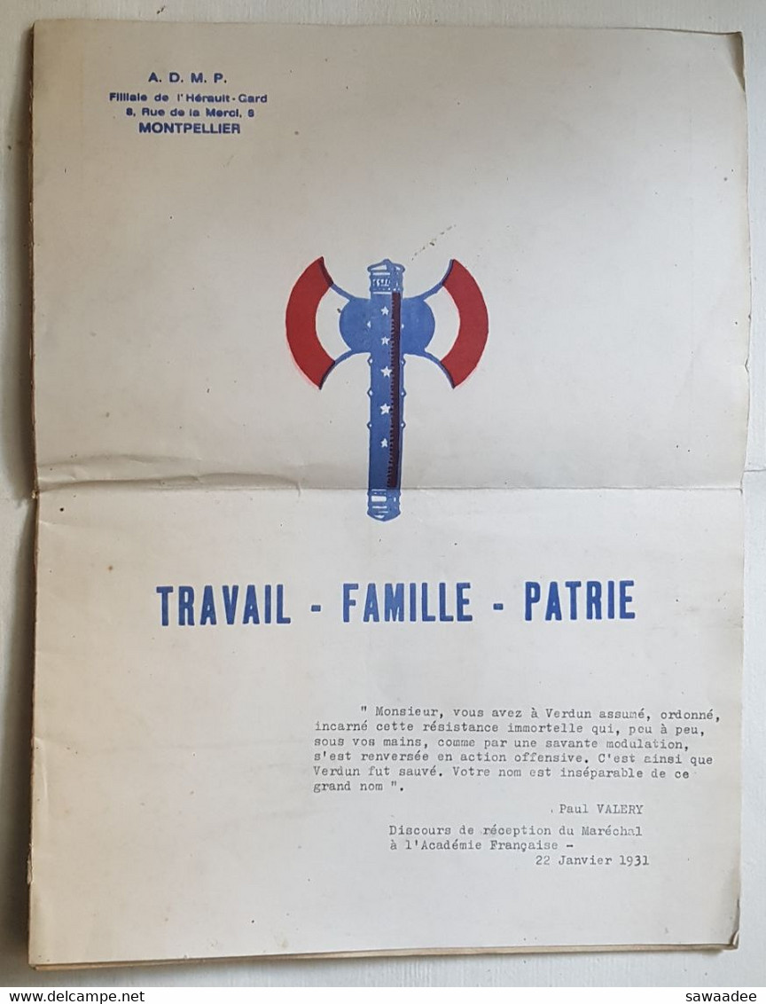 DOCUMENT - A.D.M.P. - ASSOCIATION POUR DEFENDRE LA MEMOIRE DU MARECHAL PETAIN - MONTELLIER - BULLETIN N°13 - 1965 - Autres & Non Classés