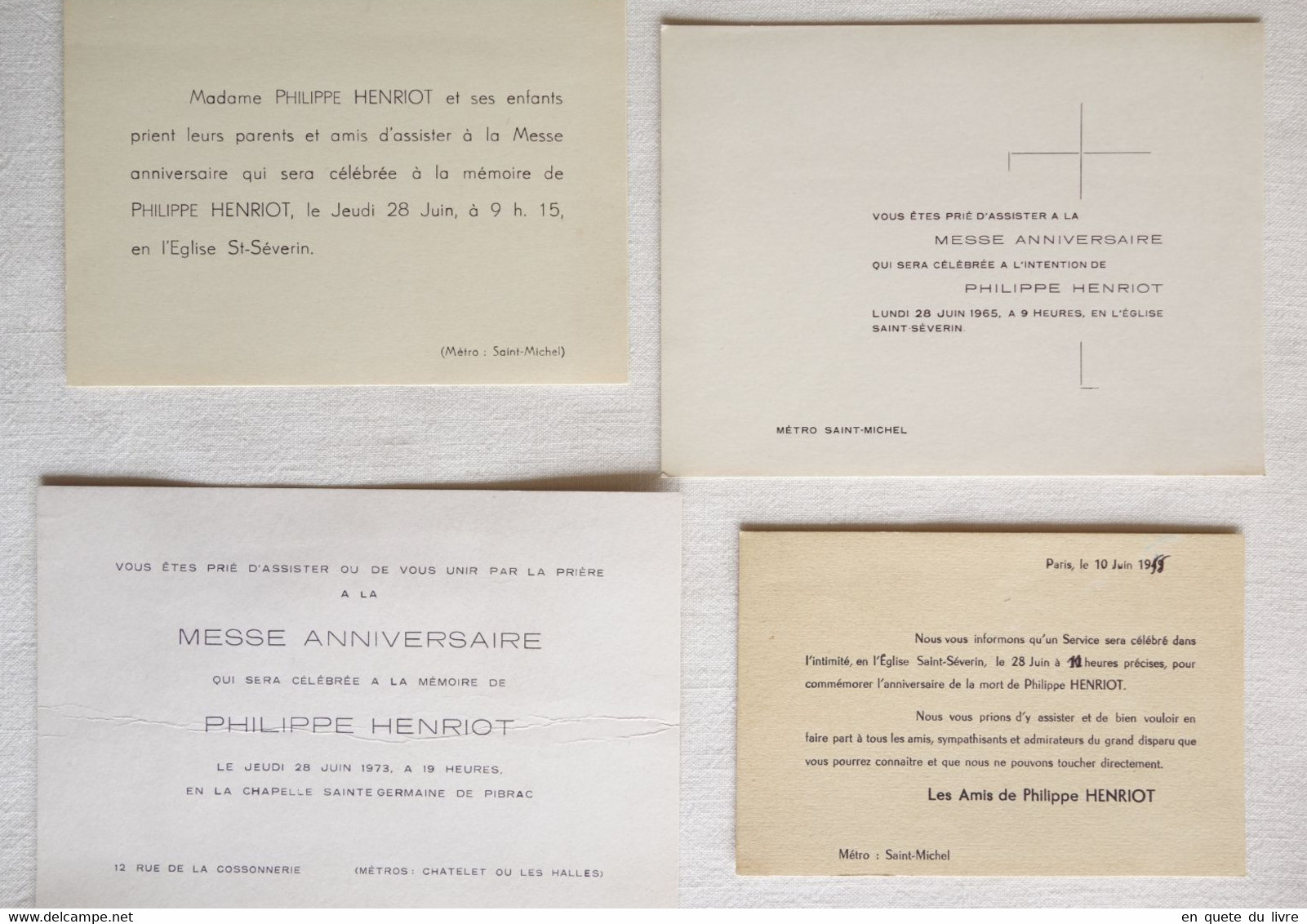 Philippe Henriot - Lot De 8 Cartes Messes Anniversaires - Milice / Collaboration / Vichy / Pétain / WW2 - 1939-45