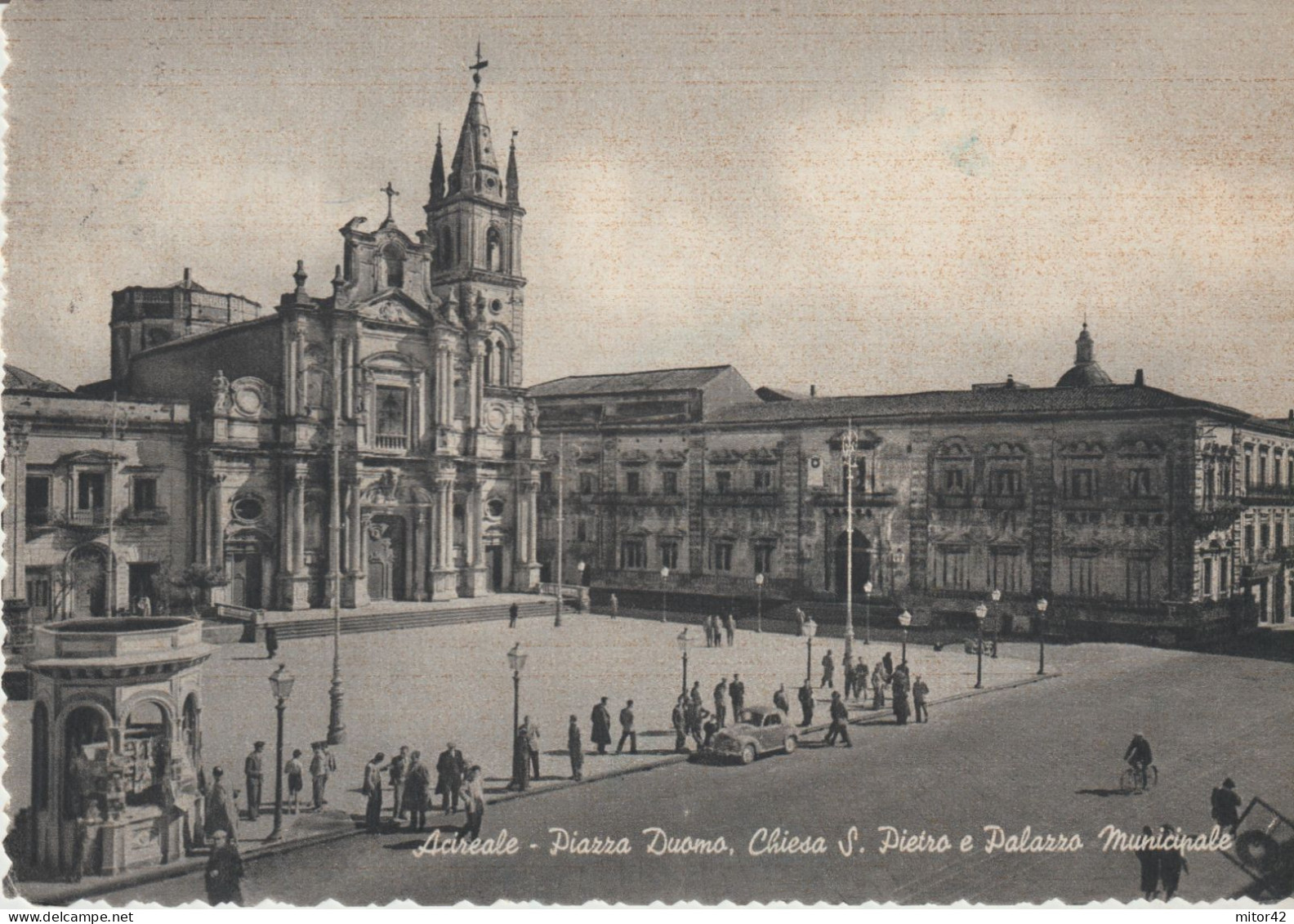 559-Acireale-Catania-Piazza Duomo, Chiesa S. Pietro E Palazzo Municipale-Animata-v.1954 X Palermo - Acireale